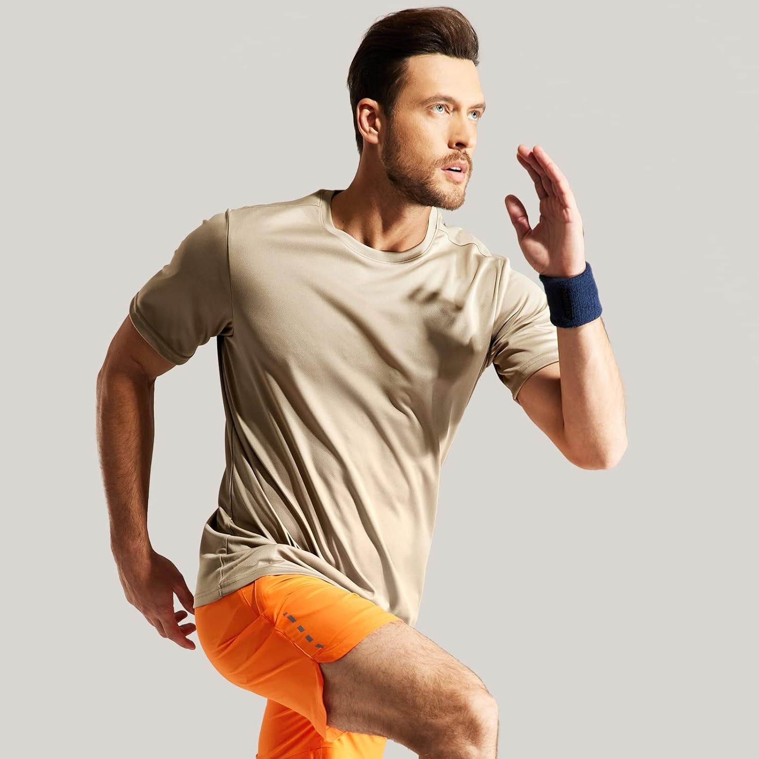 image:imageMIER Mens Quick Dry Workout Shirts Moisture Wicking Running Athletic Performance TShirts Recycled Polyester Top TeeKhaki Crewneck