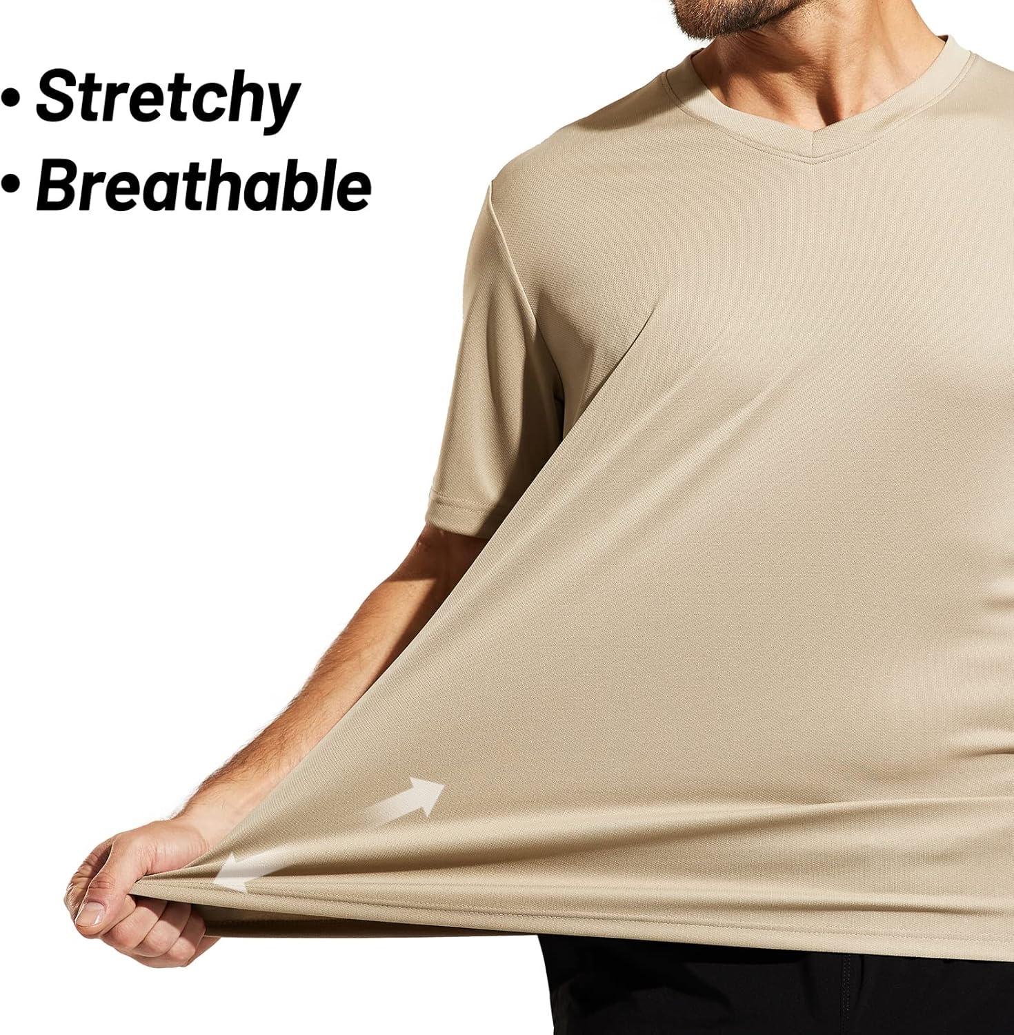 image:imageMIER Mens Quick Dry Workout Shirts Moisture Wicking Running Athletic Performance TShirts Recycled Polyester Top TeeKhaki V Neck
