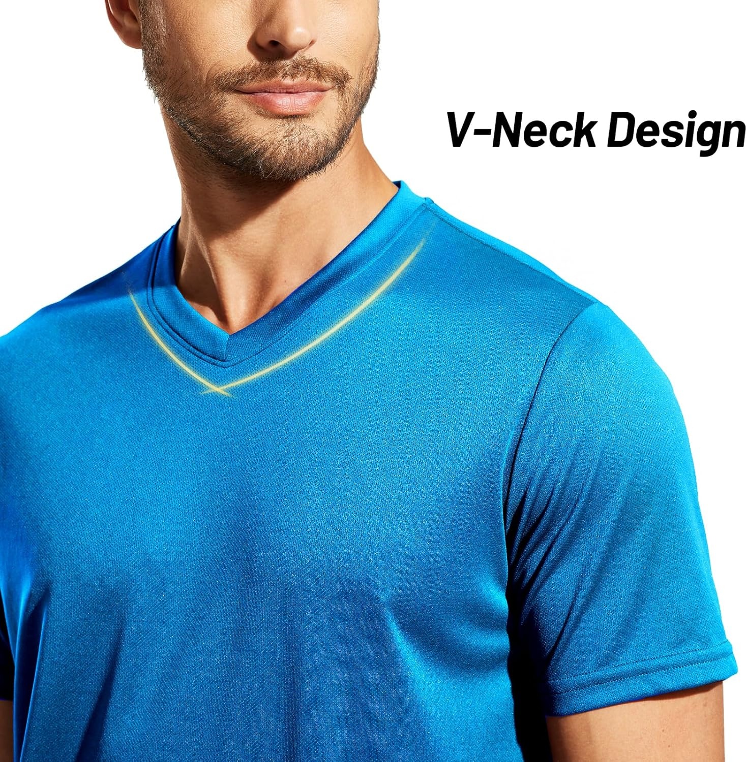 image:imageMIER Mens Quick Dry Workout Shirts Moisture Wicking Running Athletic Performance TShirts Recycled Polyester Top TeeLight Blue V Neck