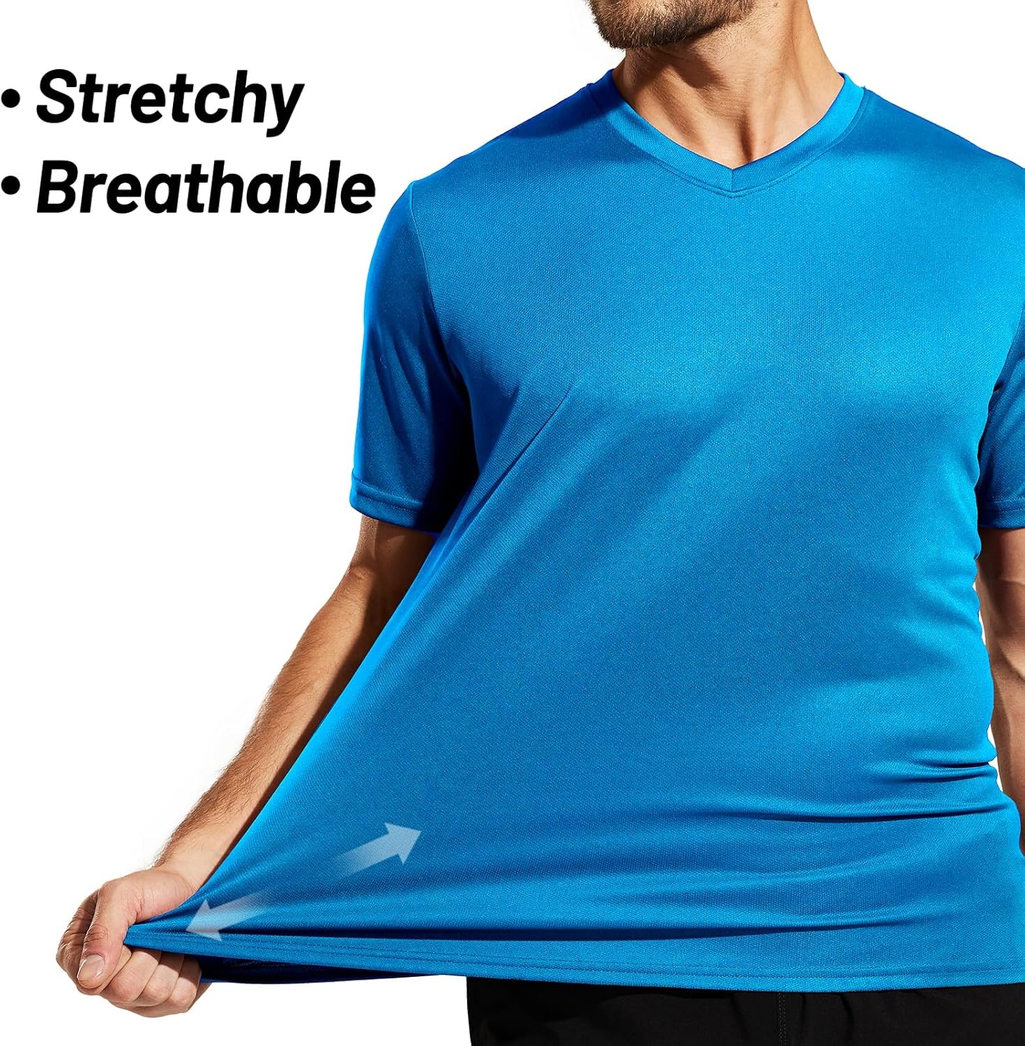 image:imageMIER Mens Quick Dry Workout Shirts Moisture Wicking Running Athletic Performance TShirts Recycled Polyester Top TeeLight Blue V Neck