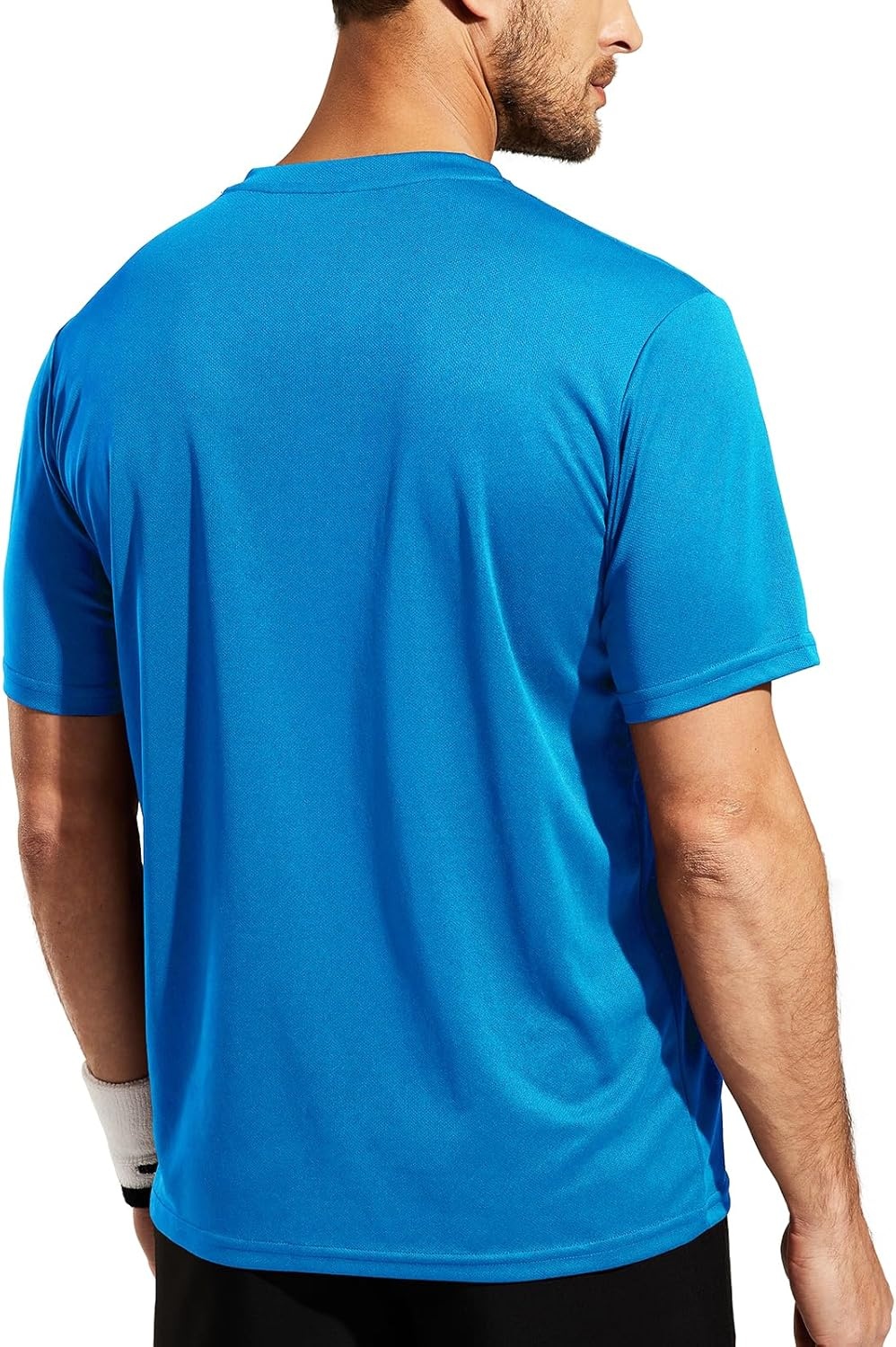 image:imageMIER Mens Quick Dry Workout Shirts Moisture Wicking Running Athletic Performance TShirts Recycled Polyester Top TeeLight Blue V Neck