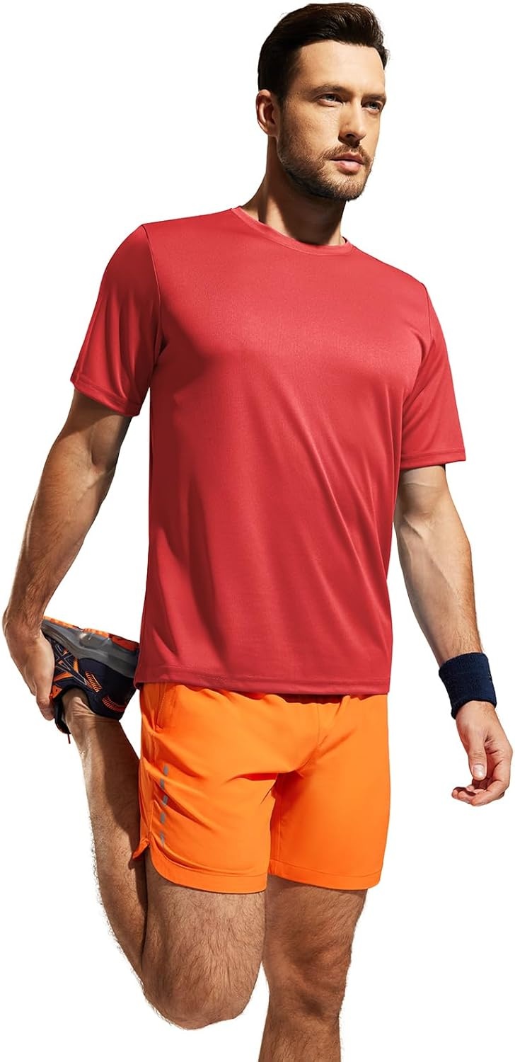 image:imageMIER Mens Quick Dry Workout Shirts Moisture Wicking Running Athletic Performance TShirts Recycled Polyester Top TeeRed Crewneck