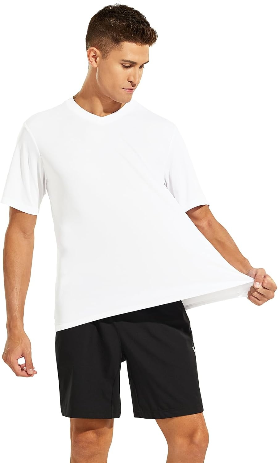 image:imageMIER Mens Quick Dry Workout Shirts Moisture Wicking Running Athletic Performance TShirts Recycled Polyester Top TeeWhite V Neck