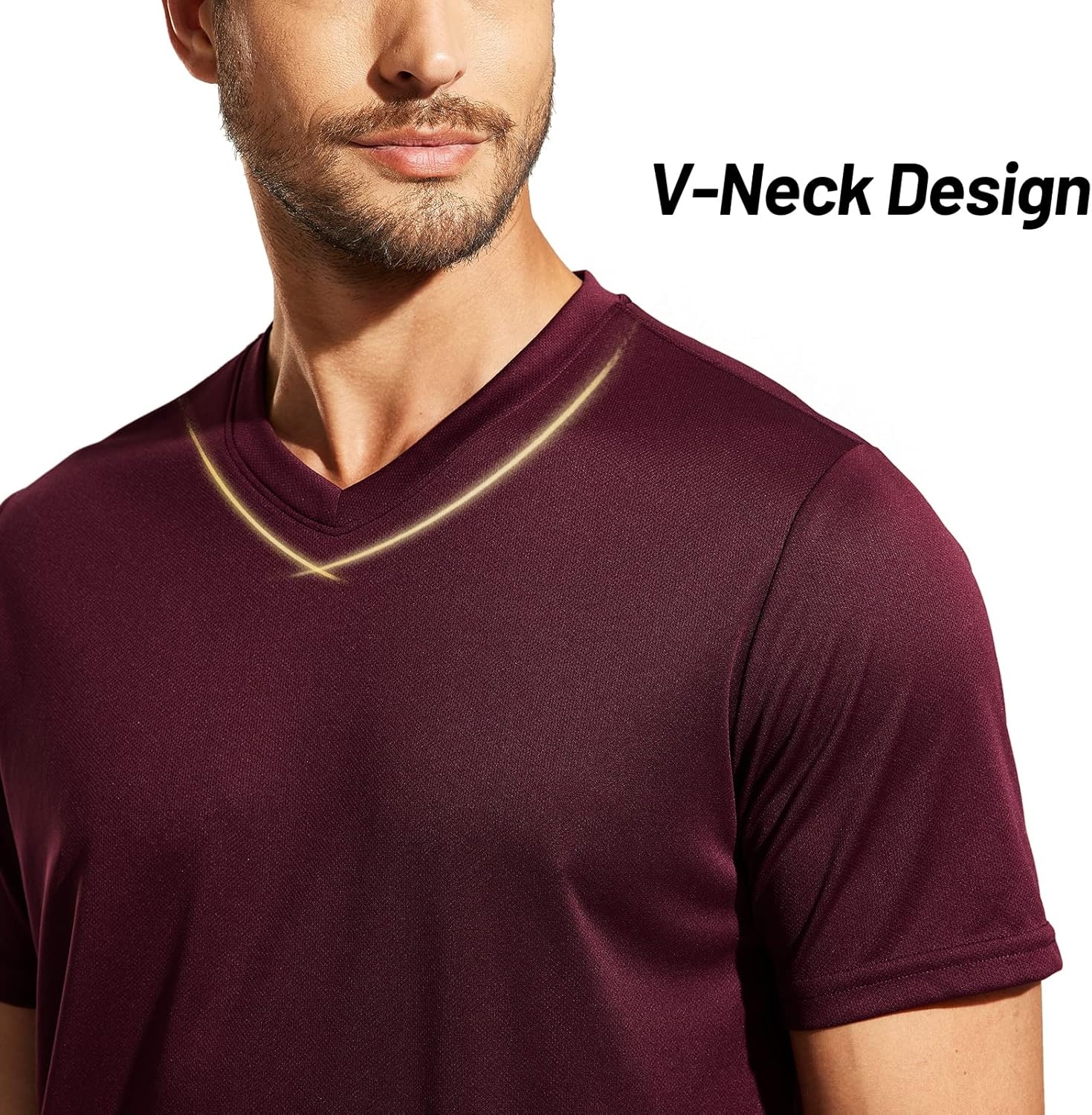 image:imageMIER Mens Quick Dry Workout Shirts Moisture Wicking Running Athletic Performance TShirts Recycled Polyester Top TeeWine Red V Neck