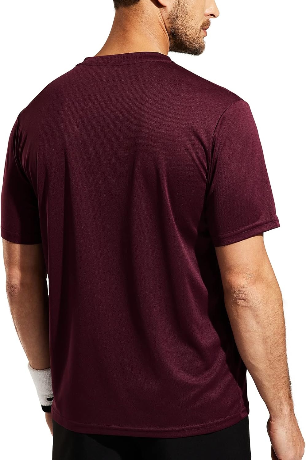 image:imageMIER Mens Quick Dry Workout Shirts Moisture Wicking Running Athletic Performance TShirts Recycled Polyester Top TeeWine Red V Neck