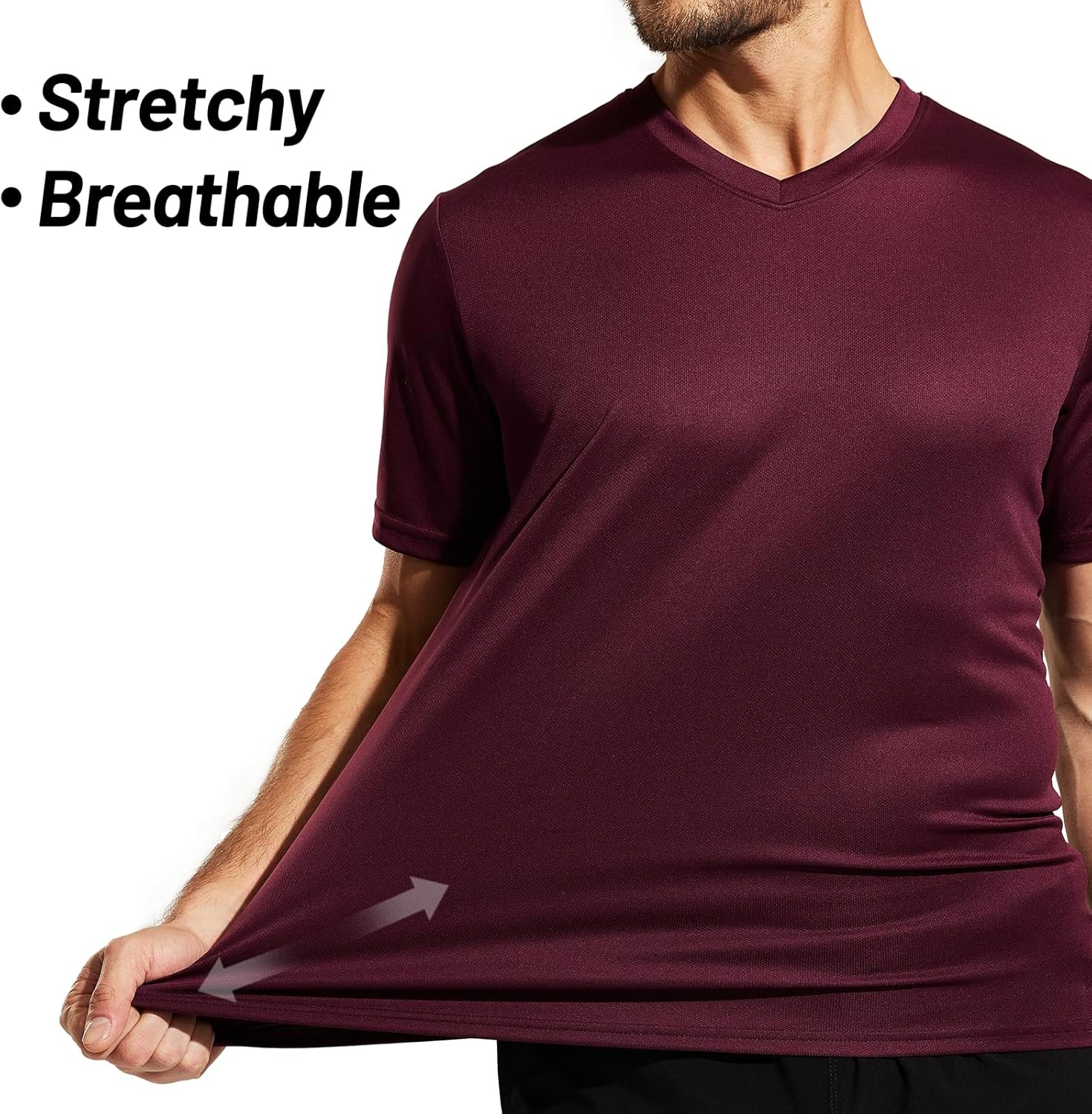 image:imageMIER Mens Quick Dry Workout Shirts Moisture Wicking Running Athletic Performance TShirts Recycled Polyester Top TeeWine Red V Neck