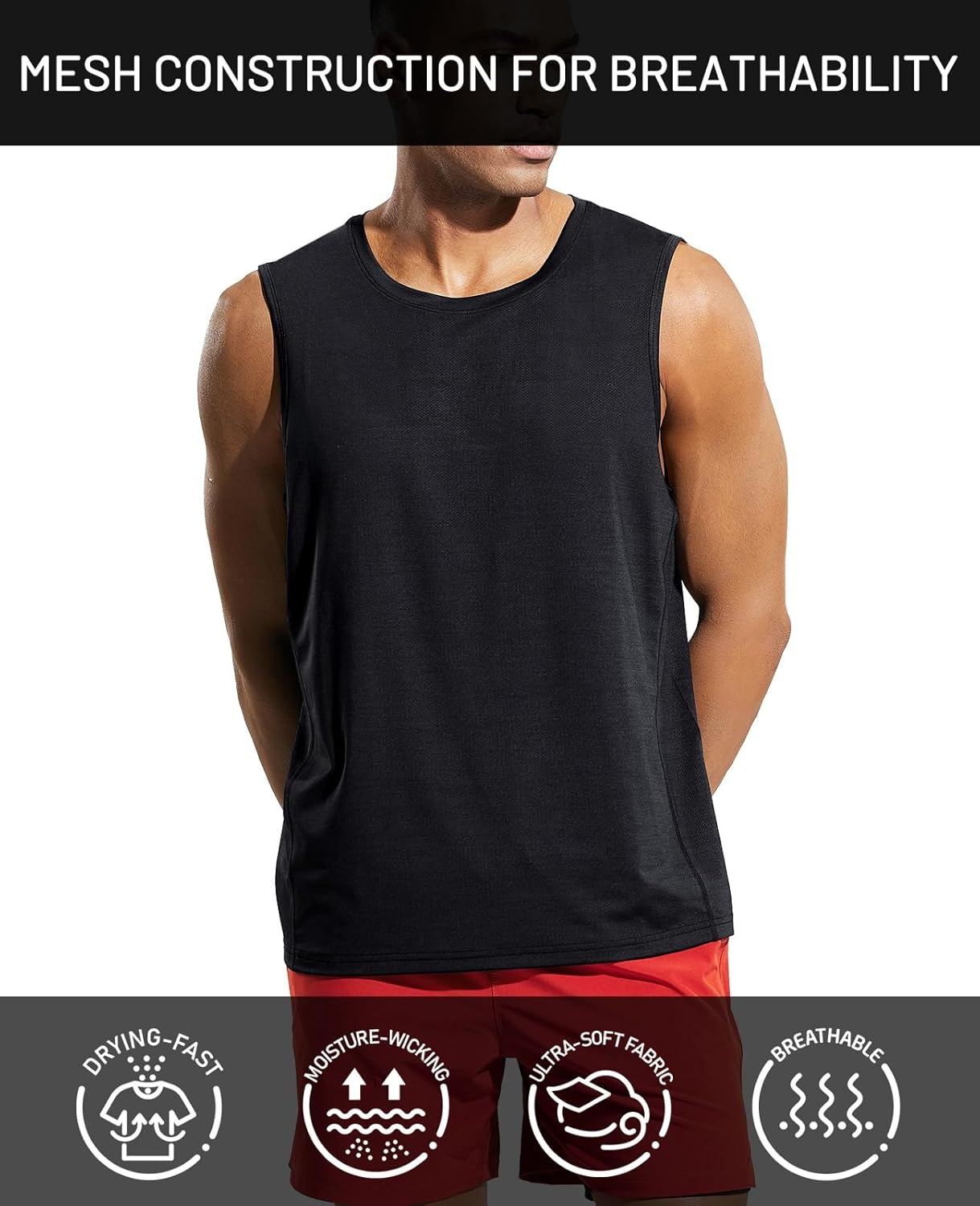 image:imageMIER Mens Sleeveless Tank Top Dry Fit Workout Muscle Tee Shirt for Running Athletic Gym Sports Training Moisture WickingBlack