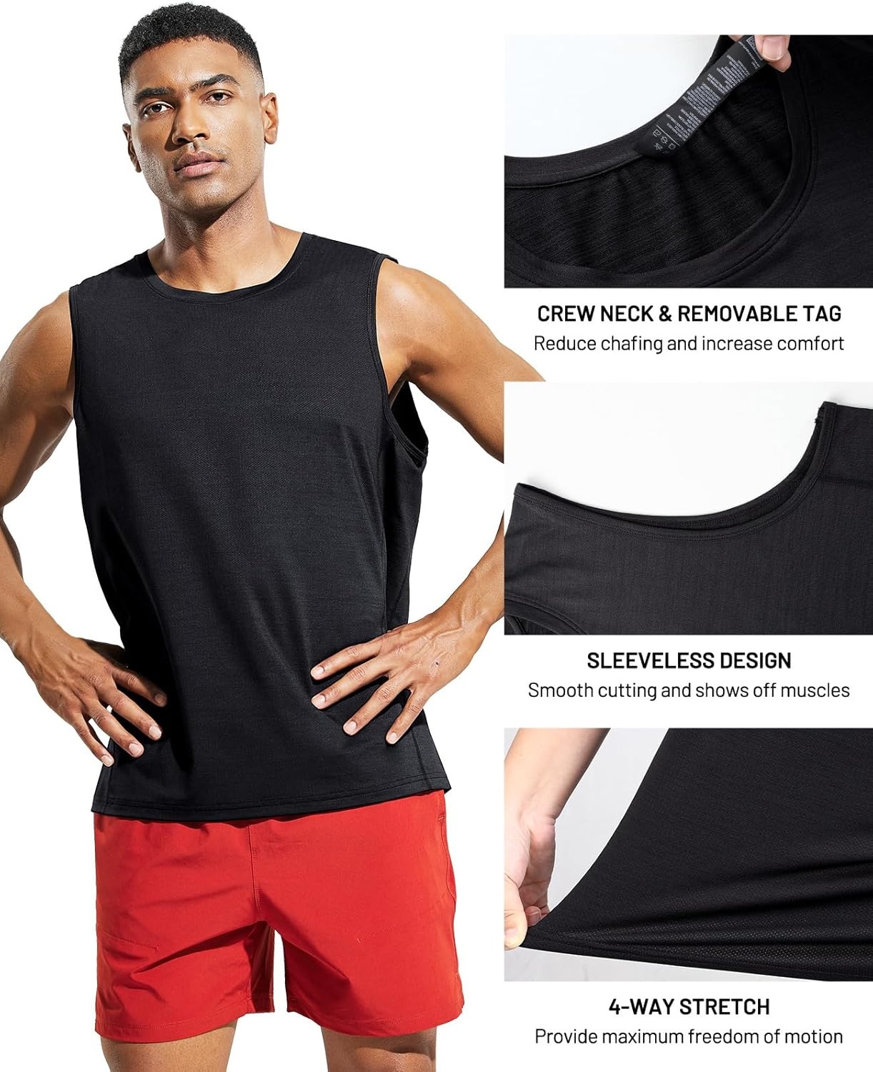 image:imageMIER Mens Sleeveless Tank Top Dry Fit Workout Muscle Tee Shirt for Running Athletic Gym Sports Training Moisture WickingBlack