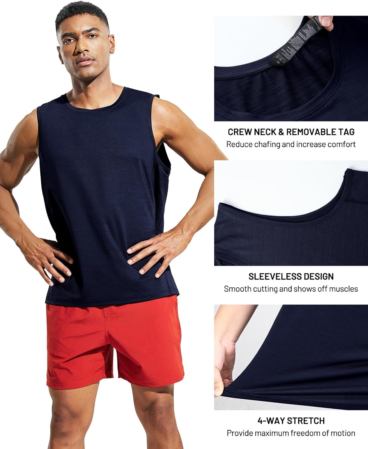 image:imageMIER Mens Sleeveless Tank Top Dry Fit Workout Muscle Tee Shirt for Running Athletic Gym Sports Training Moisture WickingDark Blue