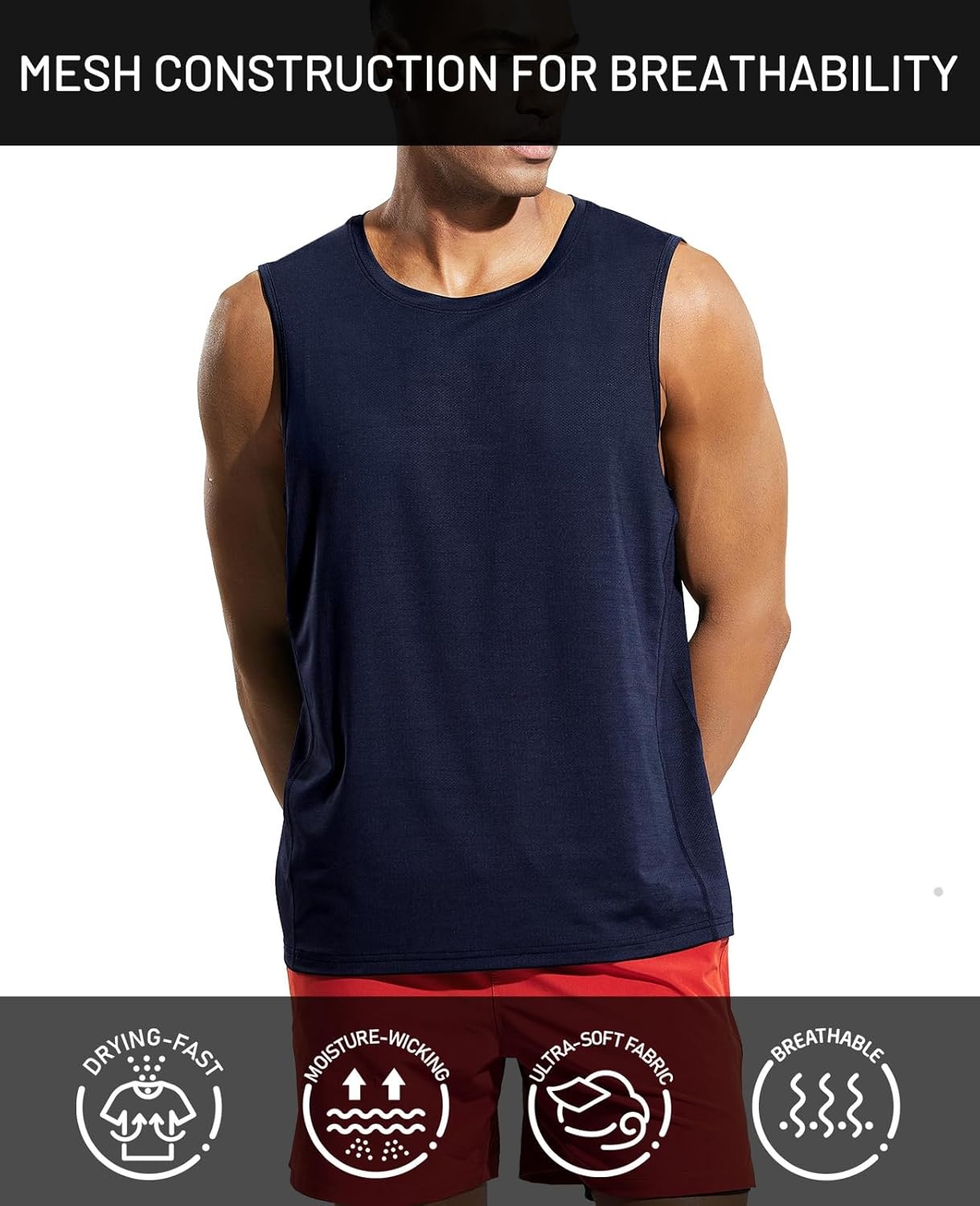 image:imageMIER Mens Sleeveless Tank Top Dry Fit Workout Muscle Tee Shirt for Running Athletic Gym Sports Training Moisture WickingDark Blue