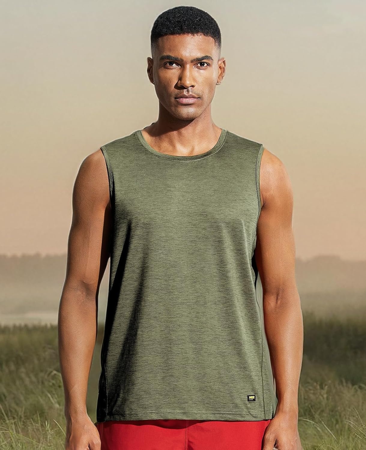 image:imageMIER Mens Sleeveless Tank Top Dry Fit Workout Muscle Tee Shirt for Running Athletic Gym Sports Training Moisture WickingHeather Army Green