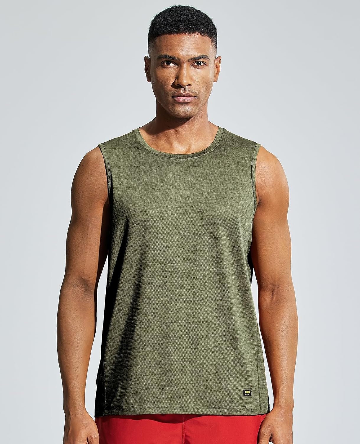 image:imageMIER Mens Sleeveless Tank Top Dry Fit Workout Muscle Tee Shirt for Running Athletic Gym Sports Training Moisture WickingHeather Army Green