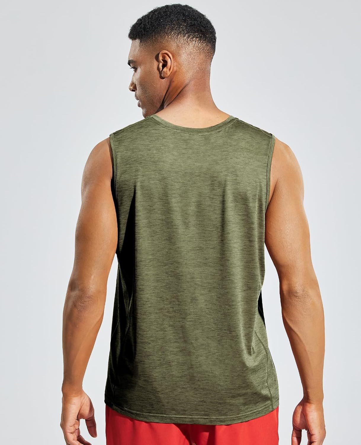 image:imageMIER Mens Sleeveless Tank Top Dry Fit Workout Muscle Tee Shirt for Running Athletic Gym Sports Training Moisture WickingHeather Army Green