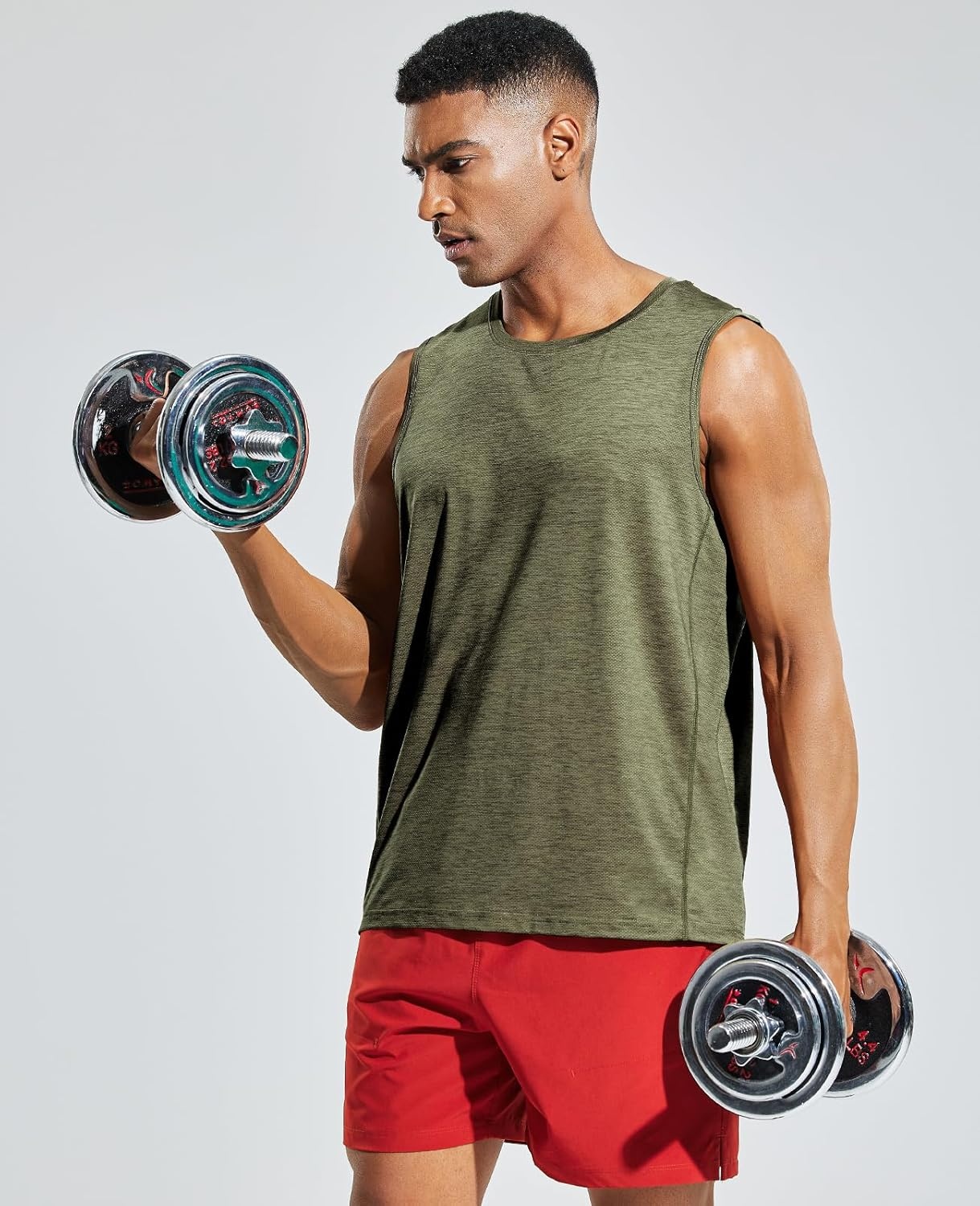 image:imageMIER Mens Sleeveless Tank Top Dry Fit Workout Muscle Tee Shirt for Running Athletic Gym Sports Training Moisture WickingHeather Army Green