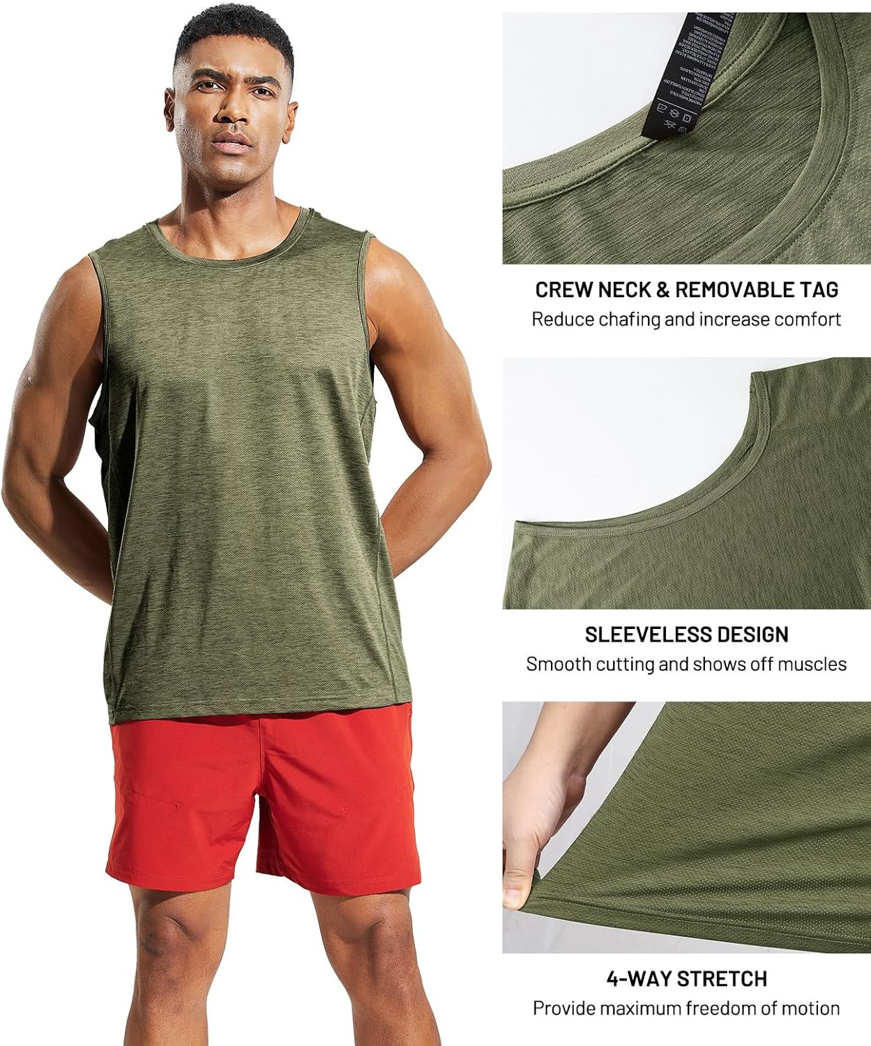 image:imageMIER Mens Sleeveless Tank Top Dry Fit Workout Muscle Tee Shirt for Running Athletic Gym Sports Training Moisture WickingHeather Army Green