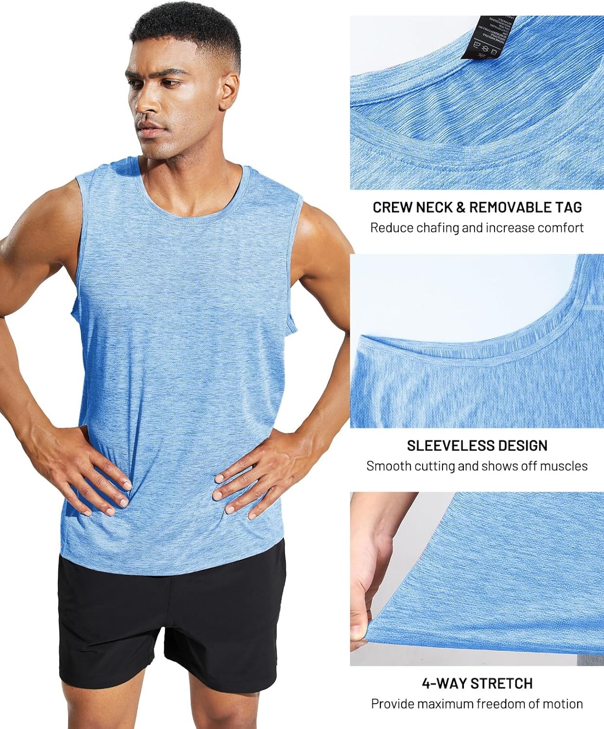image:imageMIER Mens Sleeveless Tank Top Dry Fit Workout Muscle Tee Shirt for Running Athletic Gym Sports Training Moisture WickingHeather Blue
