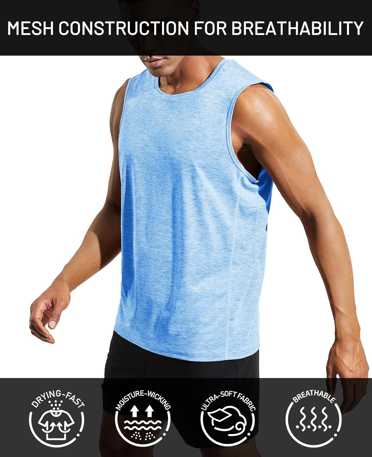 image:imageMIER Mens Sleeveless Tank Top Dry Fit Workout Muscle Tee Shirt for Running Athletic Gym Sports Training Moisture WickingHeather Blue