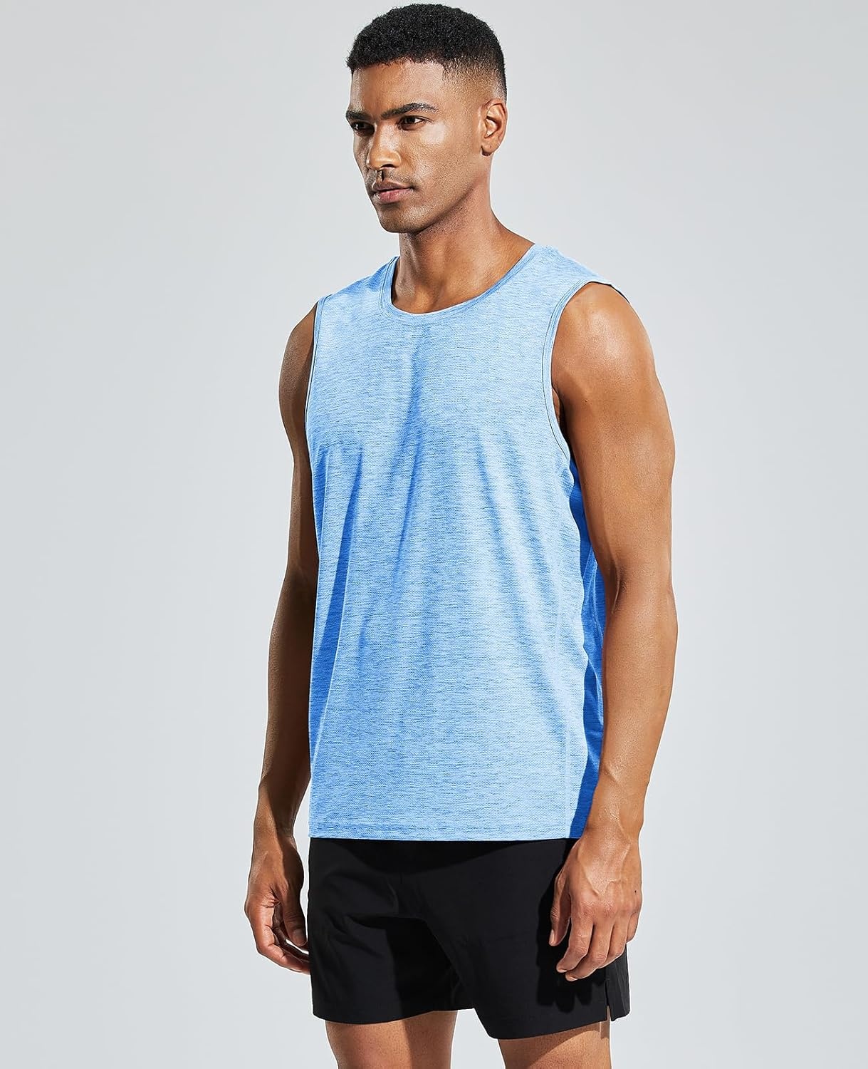 image:imageMIER Mens Sleeveless Tank Top Dry Fit Workout Muscle Tee Shirt for Running Athletic Gym Sports Training Moisture WickingHeather Blue