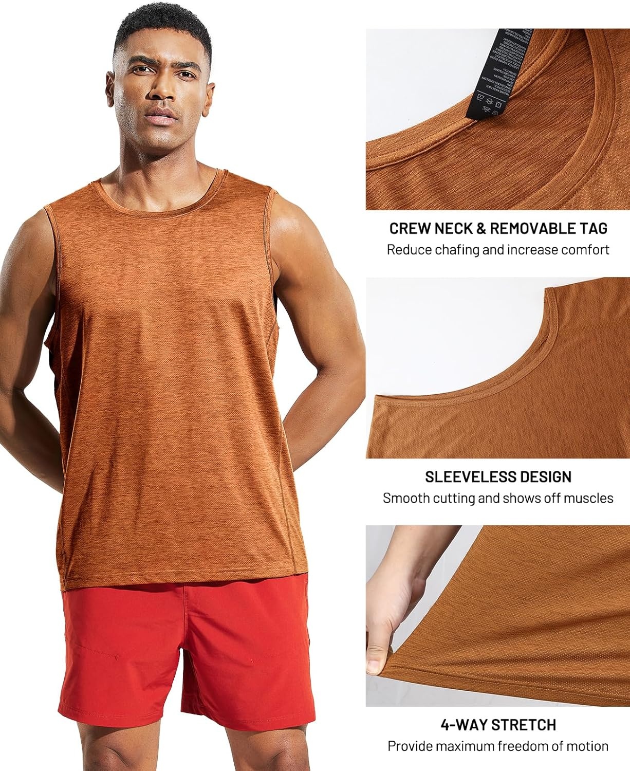 image:imageMIER Mens Sleeveless Tank Top Dry Fit Workout Muscle Tee Shirt for Running Athletic Gym Sports Training Moisture WickingHeather Brown