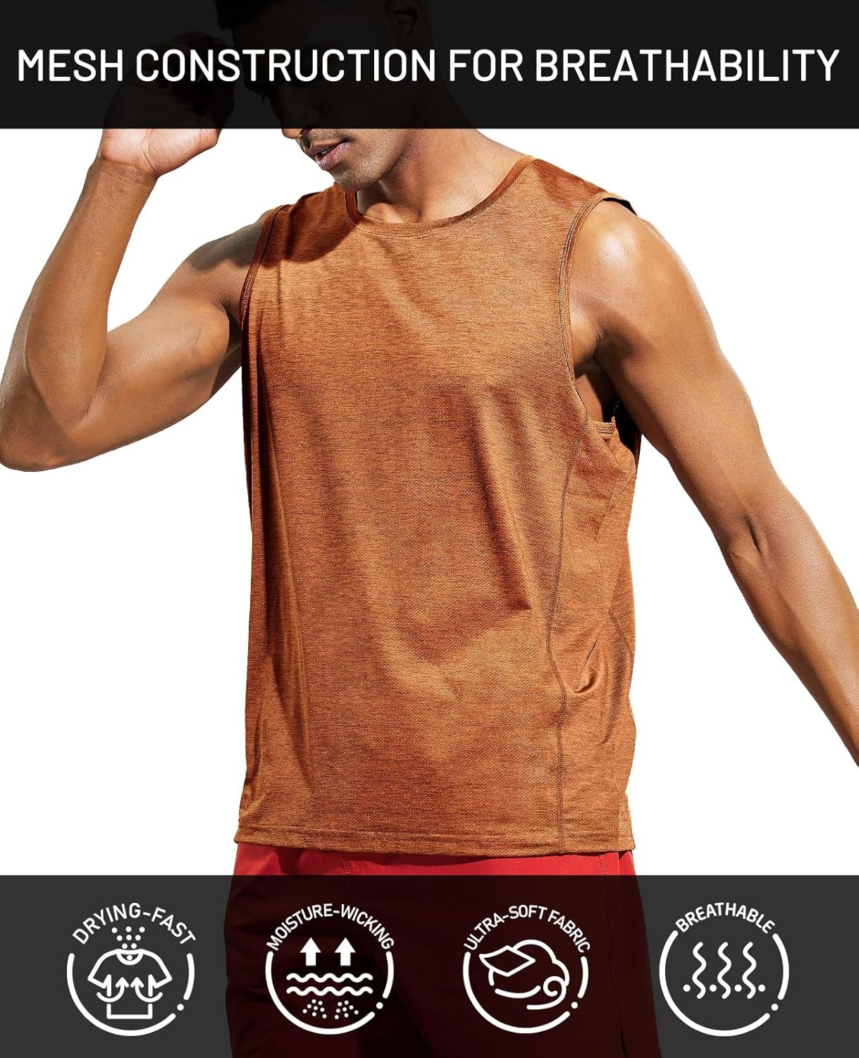 image:imageMIER Mens Sleeveless Tank Top Dry Fit Workout Muscle Tee Shirt for Running Athletic Gym Sports Training Moisture WickingHeather Brown
