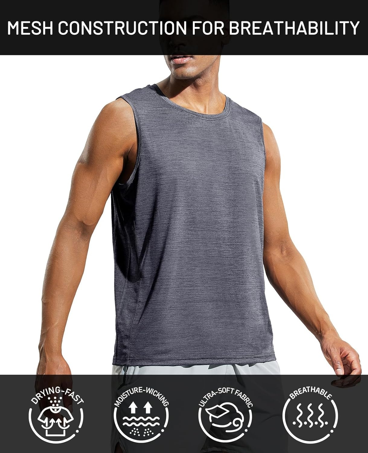 image:imageMIER Mens Sleeveless Tank Top Dry Fit Workout Muscle Tee Shirt for Running Athletic Gym Sports Training Moisture WickingHeather Dark Grey