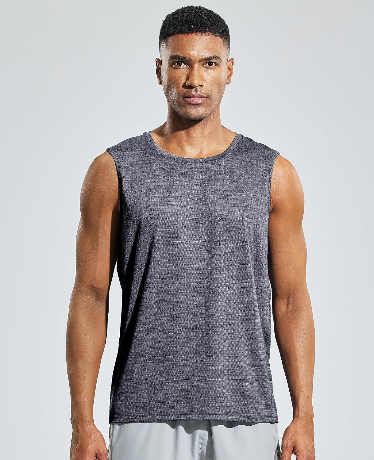image:imageMIER Mens Sleeveless Tank Top Dry Fit Workout Muscle Tee Shirt for Running Athletic Gym Sports Training Moisture WickingHeather Dark Grey
