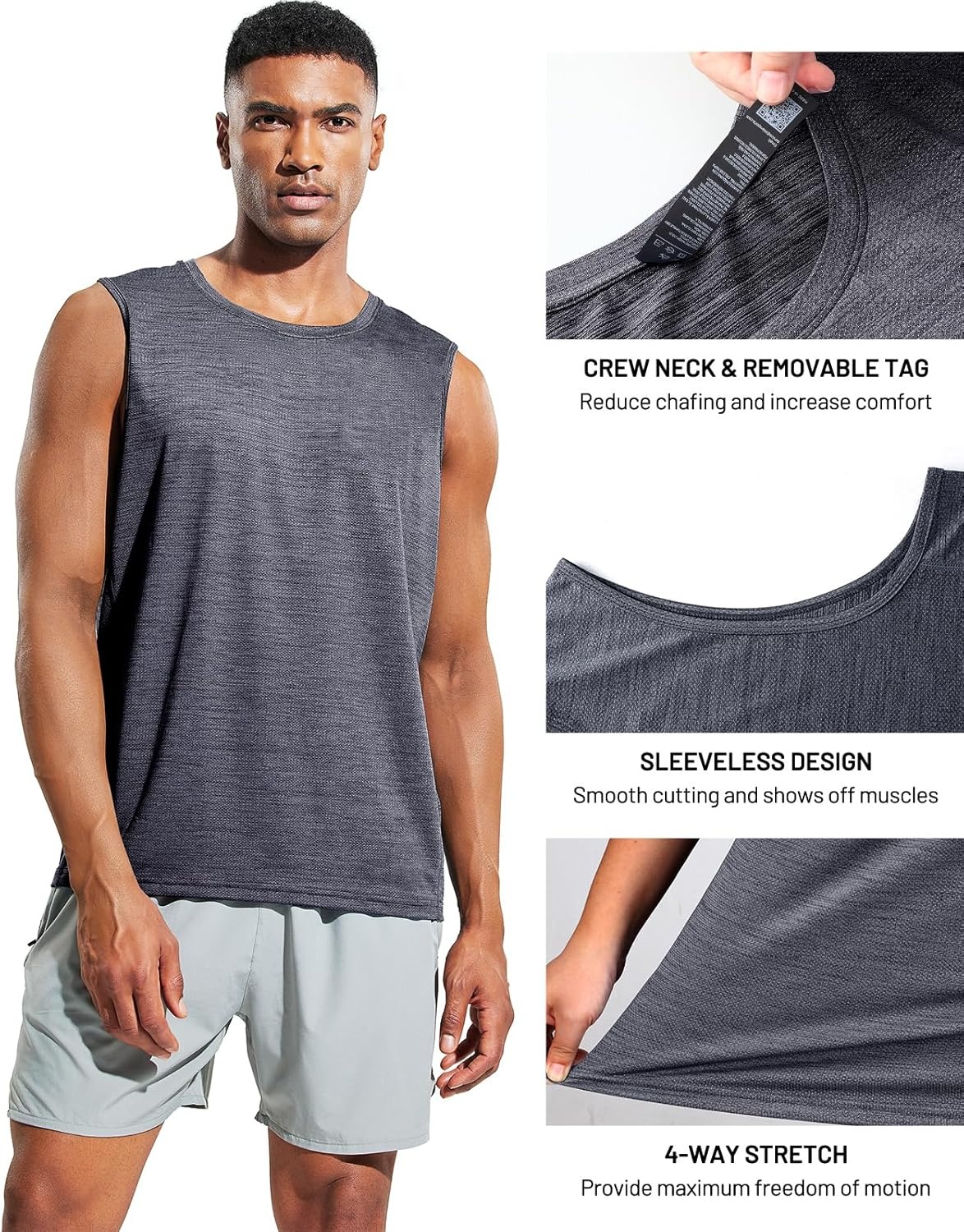 image:imageMIER Mens Sleeveless Tank Top Dry Fit Workout Muscle Tee Shirt for Running Athletic Gym Sports Training Moisture WickingHeather Dark Grey
