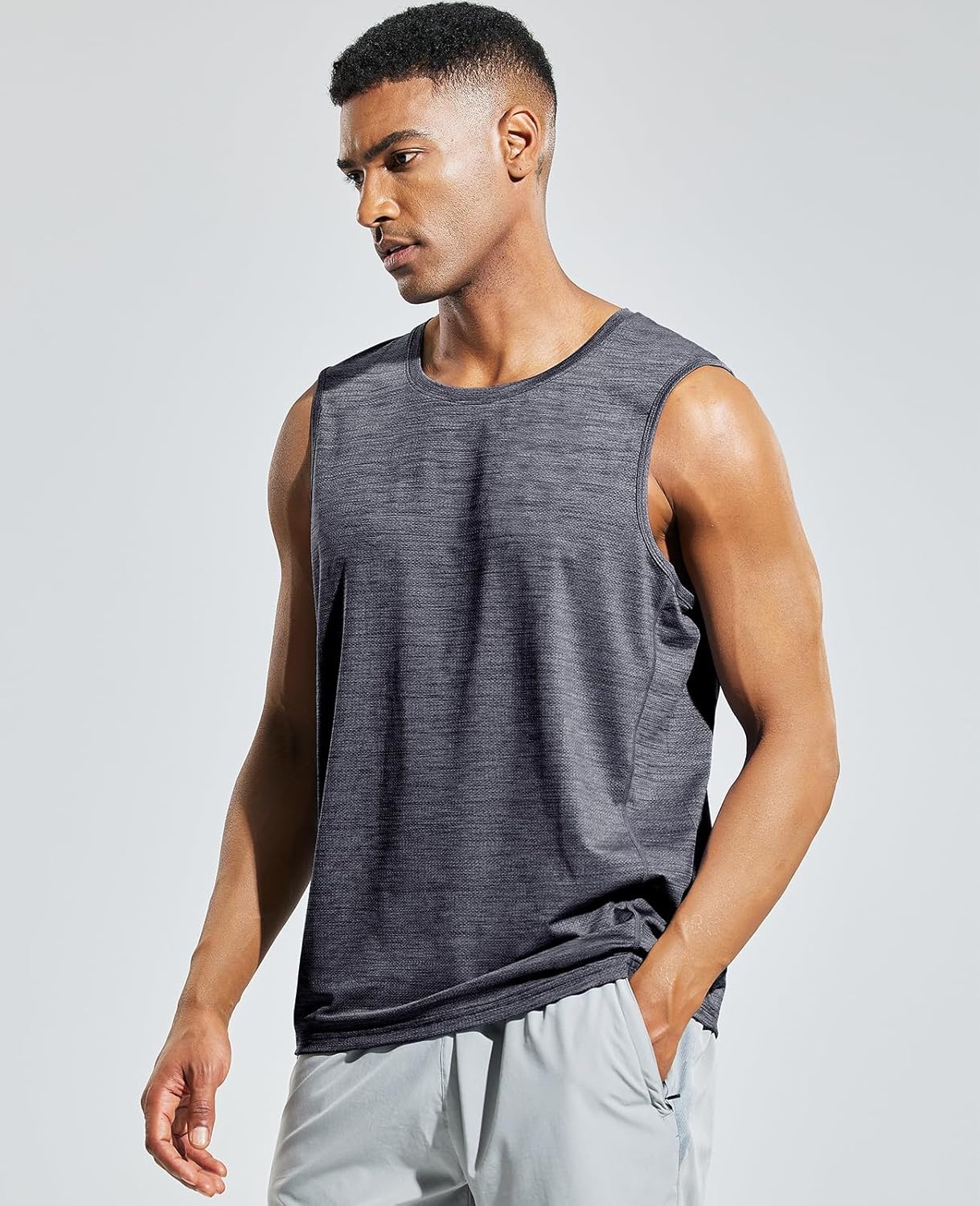 image:imageMIER Mens Sleeveless Tank Top Dry Fit Workout Muscle Tee Shirt for Running Athletic Gym Sports Training Moisture WickingHeather Dark Grey