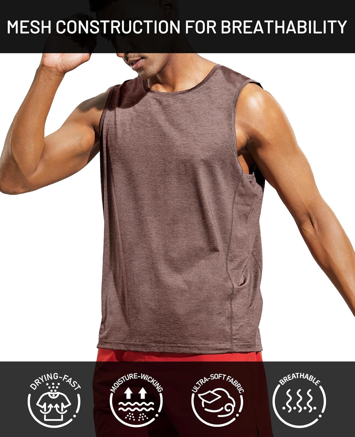 image:imageMIER Mens Sleeveless Tank Top Dry Fit Workout Muscle Tee Shirt for Running Athletic Gym Sports Training Moisture WickingHeather Deep Brown