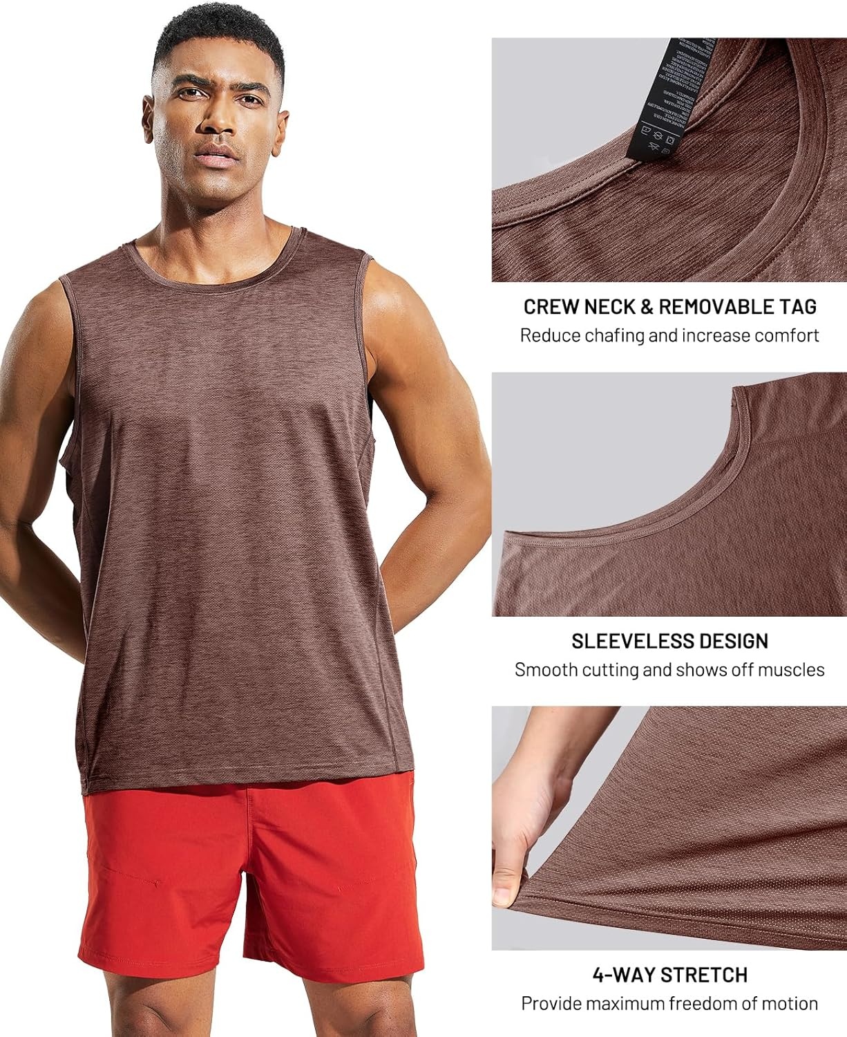 image:imageMIER Mens Sleeveless Tank Top Dry Fit Workout Muscle Tee Shirt for Running Athletic Gym Sports Training Moisture WickingHeather Deep Brown