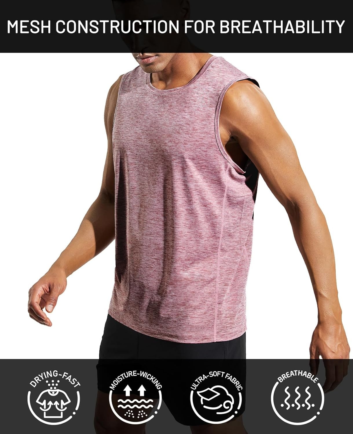 image:imageMIER Mens Sleeveless Tank Top Dry Fit Workout Muscle Tee Shirt for Running Athletic Gym Sports Training Moisture WickingHeather Dusty Pink