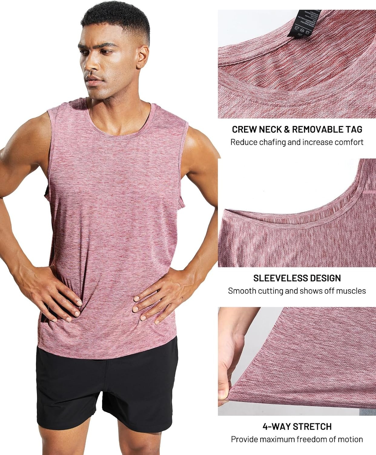 image:imageMIER Mens Sleeveless Tank Top Dry Fit Workout Muscle Tee Shirt for Running Athletic Gym Sports Training Moisture WickingHeather Dusty Pink