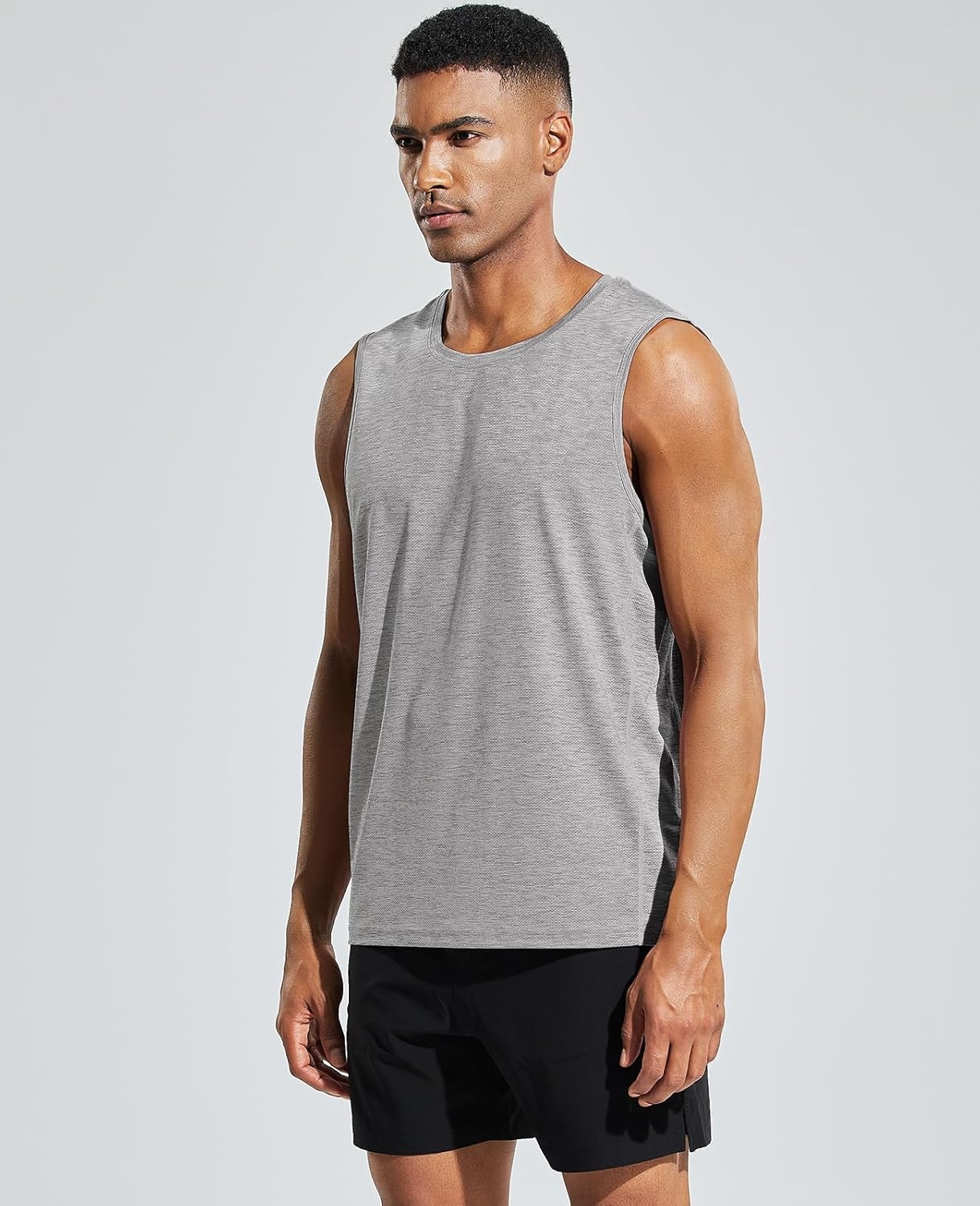 image:imageMIER Mens Sleeveless Tank Top Dry Fit Workout Muscle Tee Shirt for Running Athletic Gym Sports Training Moisture WickingHeather Light Grey