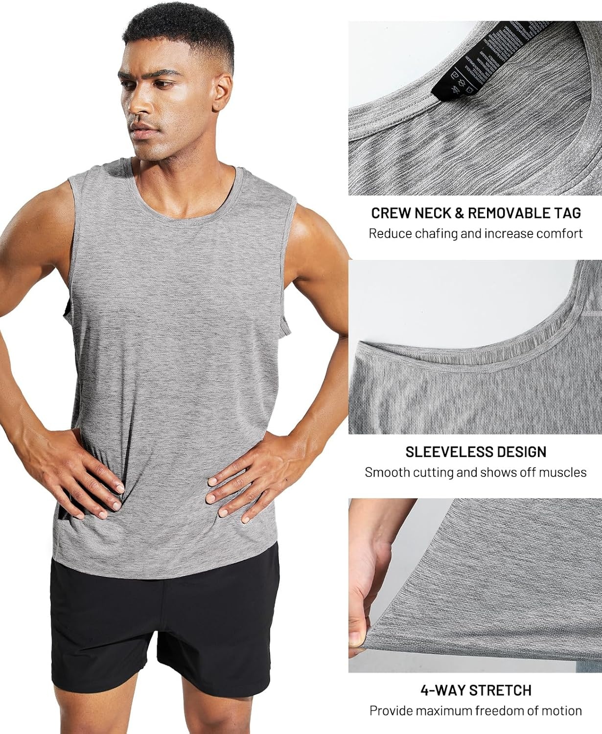 image:imageMIER Mens Sleeveless Tank Top Dry Fit Workout Muscle Tee Shirt for Running Athletic Gym Sports Training Moisture WickingHeather Light Grey