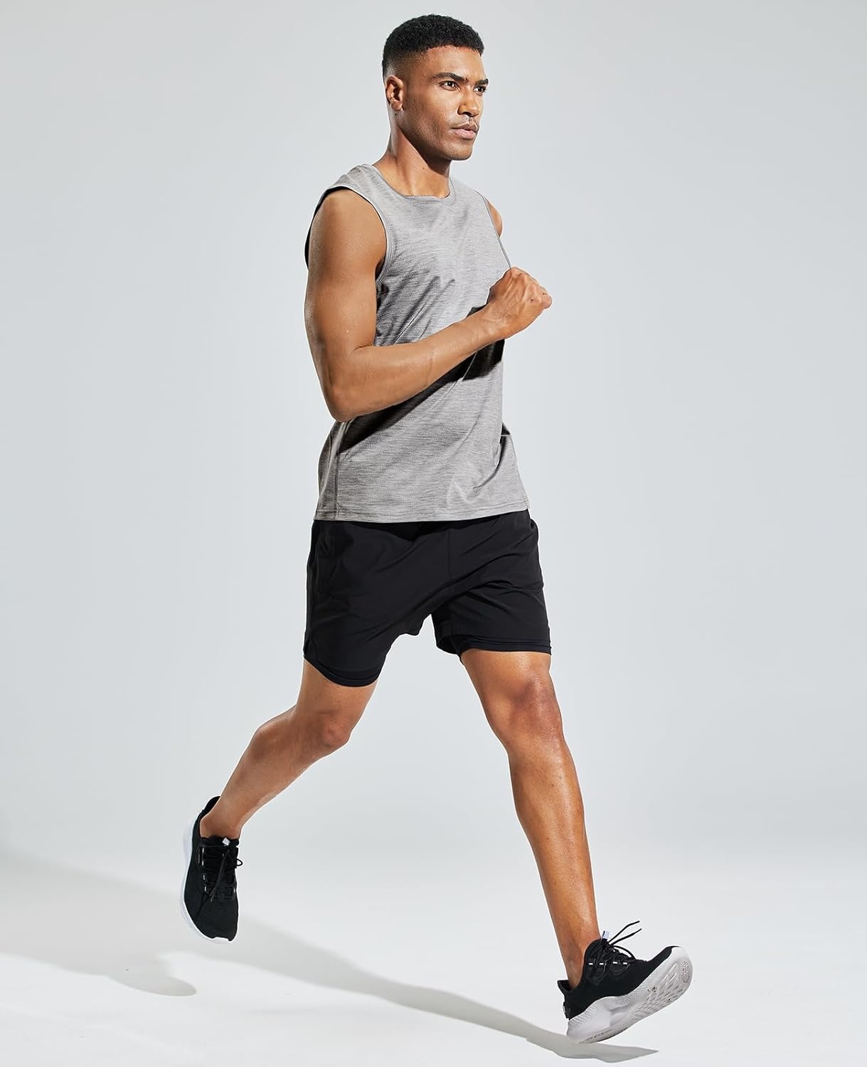 image:imageMIER Mens Sleeveless Tank Top Dry Fit Workout Muscle Tee Shirt for Running Athletic Gym Sports Training Moisture WickingHeather Light Grey