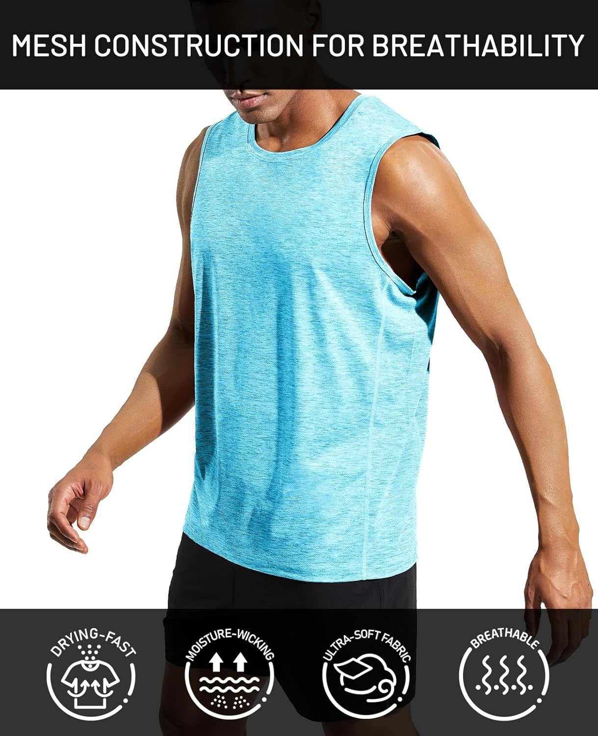 image:imageMIER Mens Sleeveless Tank Top Dry Fit Workout Muscle Tee Shirt for Running Athletic Gym Sports Training Moisture WickingHeather Sky Blue