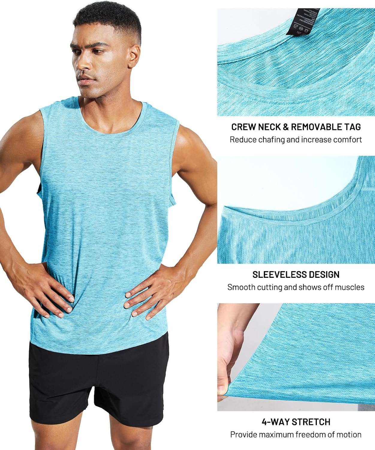 image:imageMIER Mens Sleeveless Tank Top Dry Fit Workout Muscle Tee Shirt for Running Athletic Gym Sports Training Moisture WickingHeather Sky Blue
