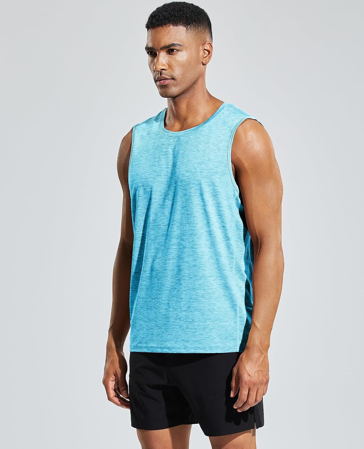 image:imageMIER Mens Sleeveless Tank Top Dry Fit Workout Muscle Tee Shirt for Running Athletic Gym Sports Training Moisture WickingHeather Sky Blue
