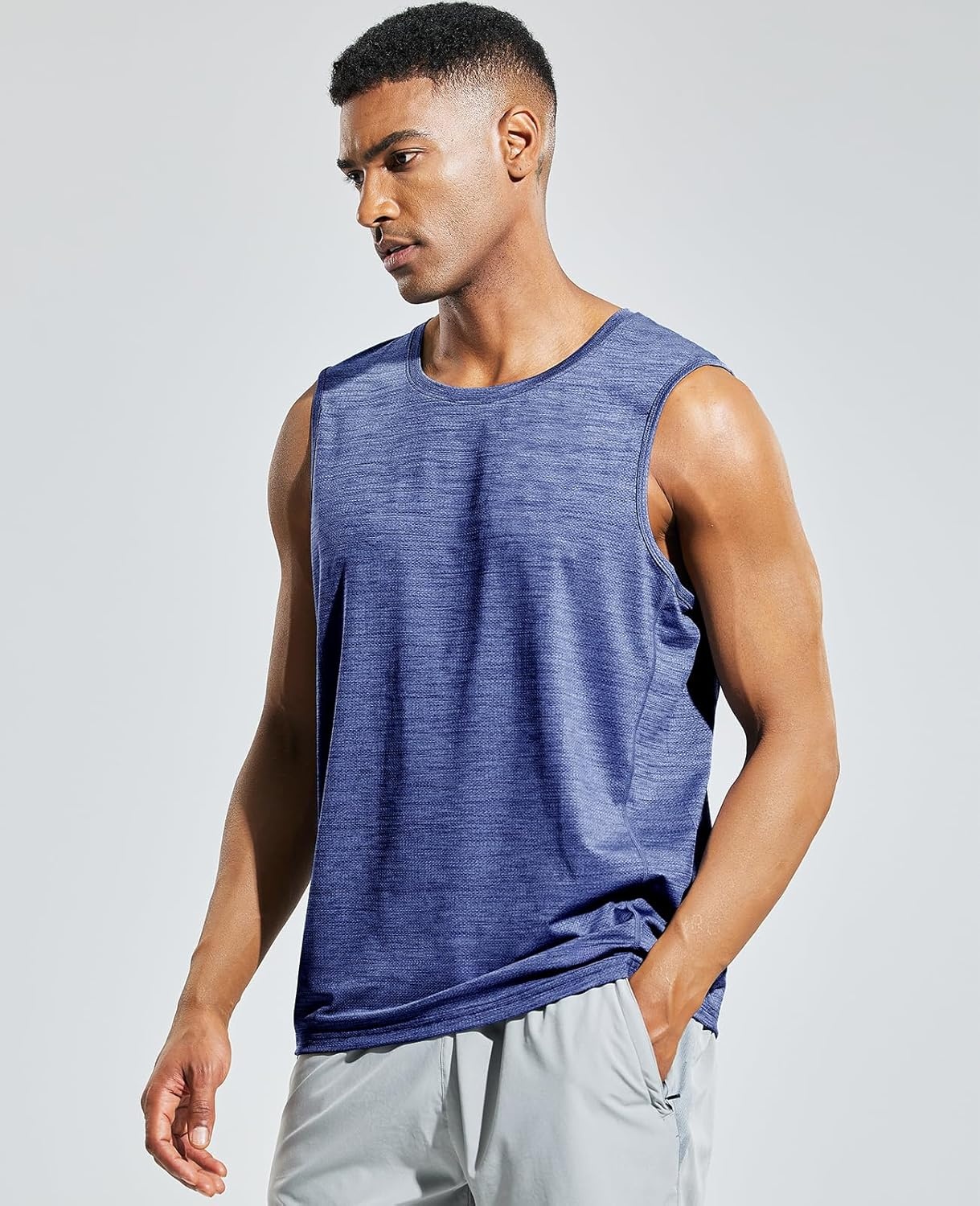 image:imageMIER Mens Sleeveless Tank Top Dry Fit Workout Muscle Tee Shirt for Running Athletic Gym Sports Training Moisture WickingHeather Space Blue