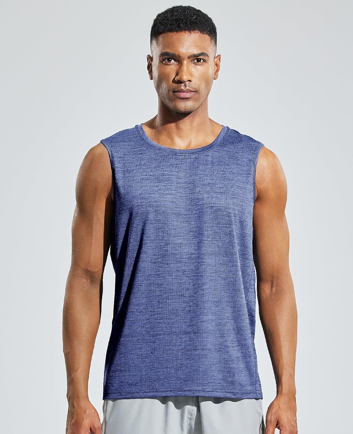 image:imageMIER Mens Sleeveless Tank Top Dry Fit Workout Muscle Tee Shirt for Running Athletic Gym Sports Training Moisture WickingHeather Space Blue