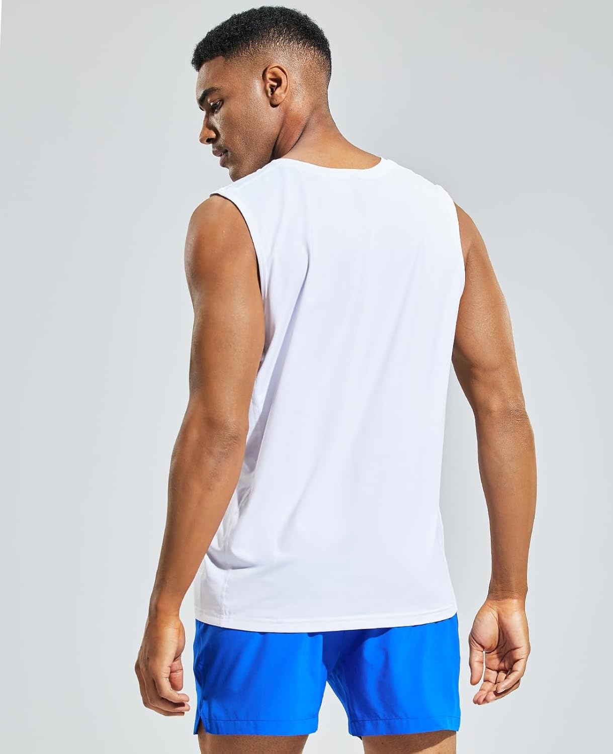 image:imageMIER Mens Sleeveless Tank Top Dry Fit Workout Muscle Tee Shirt for Running Athletic Gym Sports Training Moisture WickingWhite