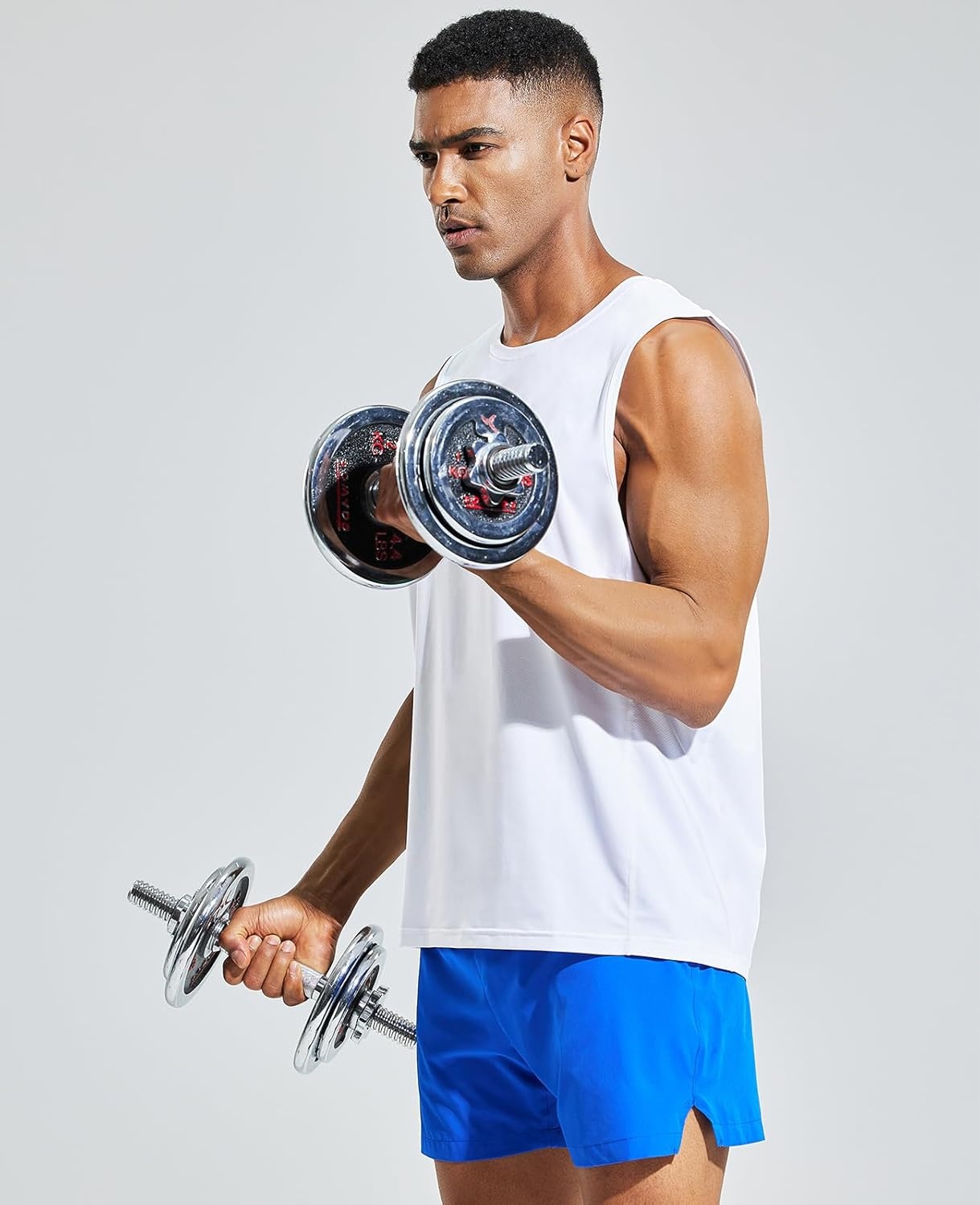 image:imageMIER Mens Sleeveless Tank Top Dry Fit Workout Muscle Tee Shirt for Running Athletic Gym Sports Training Moisture WickingWhite