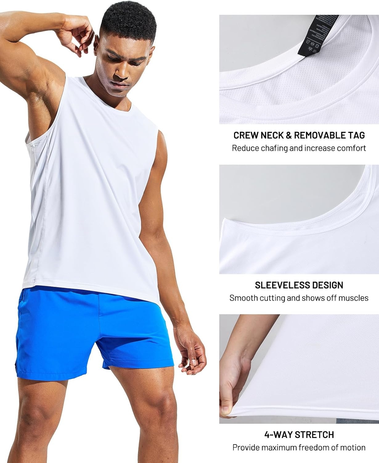 image:imageMIER Mens Sleeveless Tank Top Dry Fit Workout Muscle Tee Shirt for Running Athletic Gym Sports Training Moisture WickingWhite