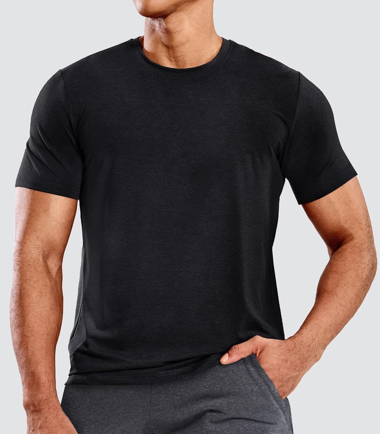 image:imageMIER Mens T Shirts Short Sleeve Dry Fit Soft Athletic Tshirt Moisture Wicking Active Casual Running Tee Tops Crew NeckHeather Black