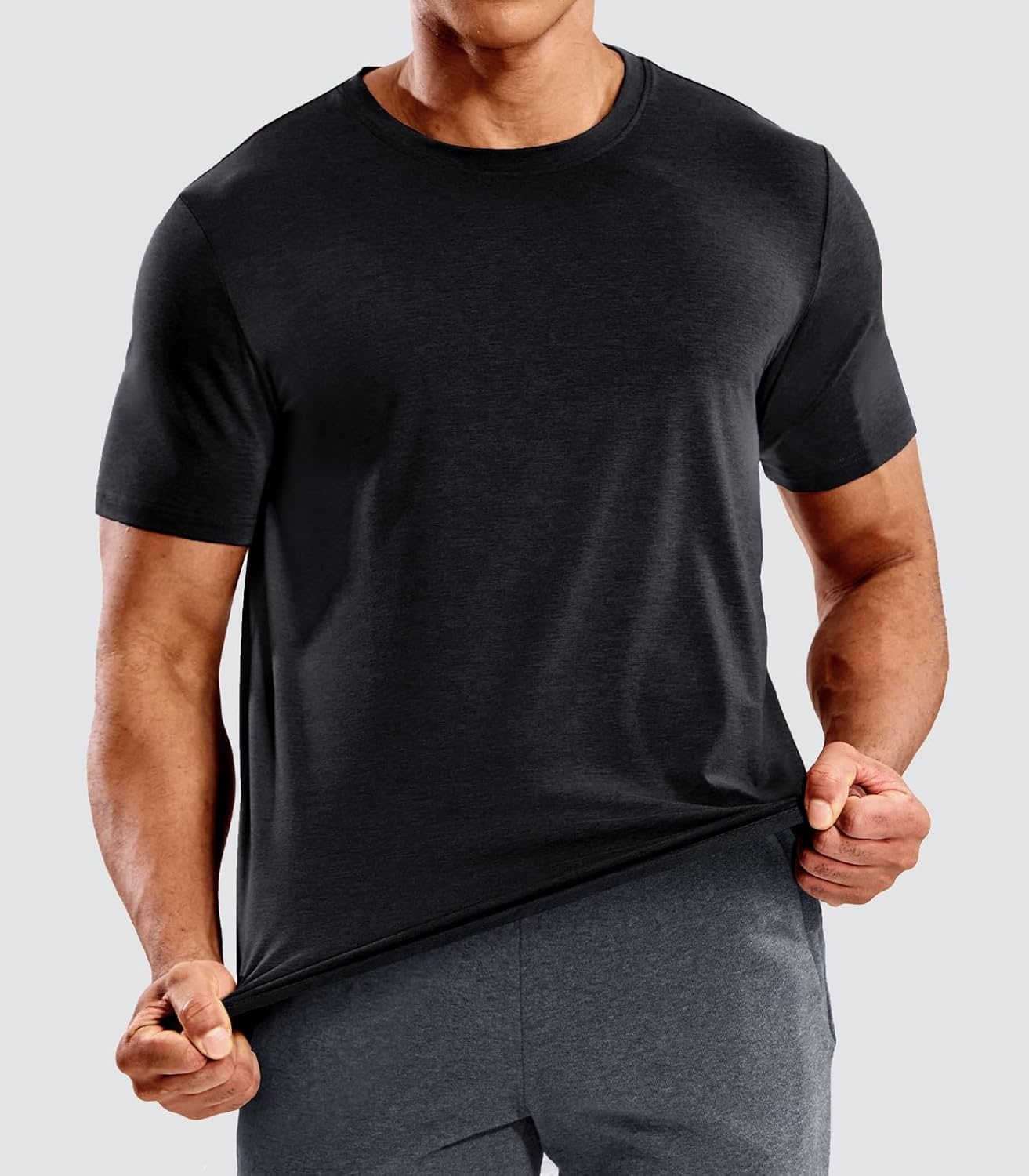 image:imageMIER Mens T Shirts Short Sleeve Dry Fit Soft Athletic Tshirt Moisture Wicking Active Casual Running Tee Tops Crew NeckHeather Black