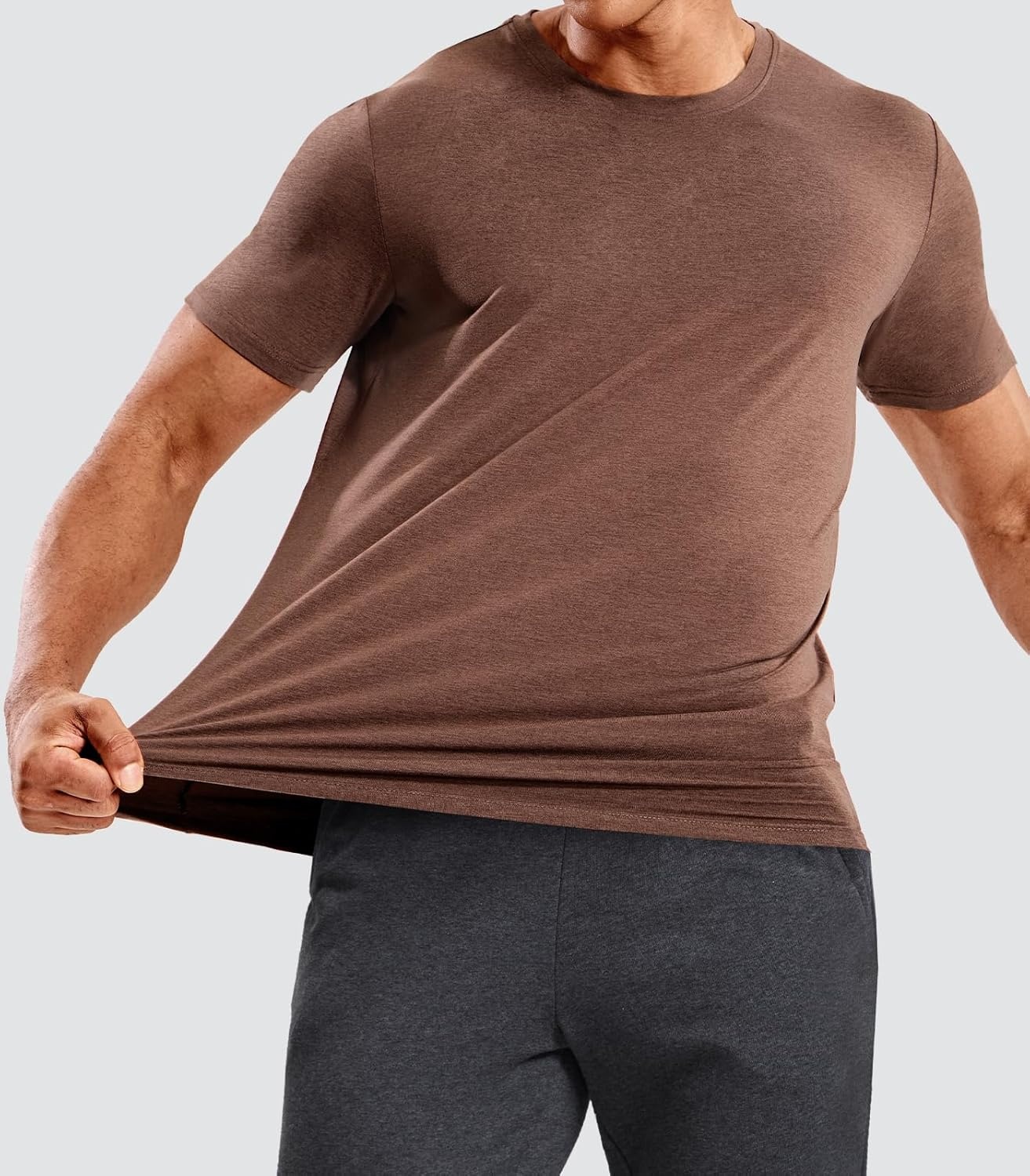 image:imageMIER Mens T Shirts Short Sleeve Dry Fit Soft Athletic Tshirt Moisture Wicking Active Casual Running Tee Tops Crew NeckHeather Brown