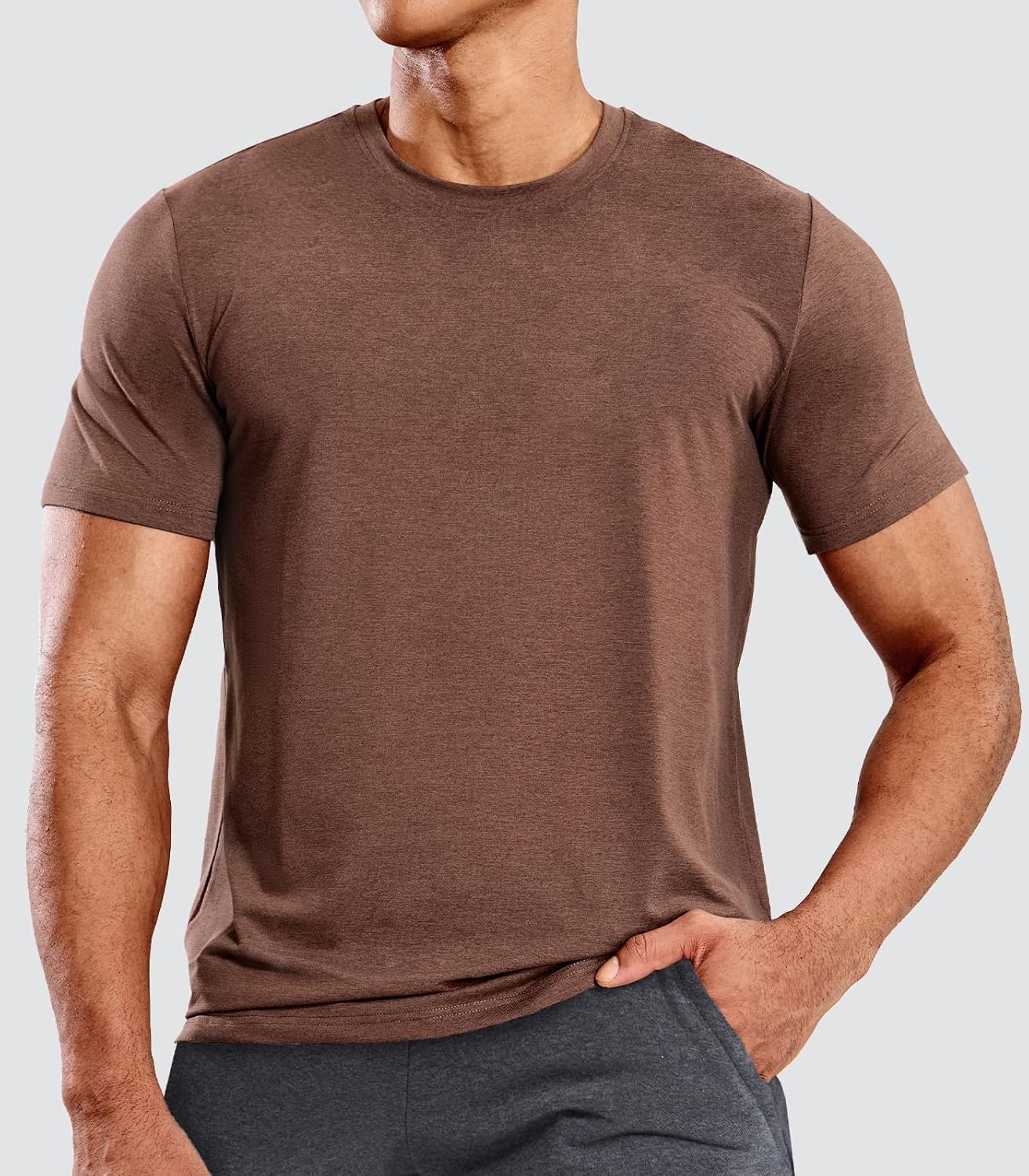 image:imageMIER Mens T Shirts Short Sleeve Dry Fit Soft Athletic Tshirt Moisture Wicking Active Casual Running Tee Tops Crew NeckHeather Brown