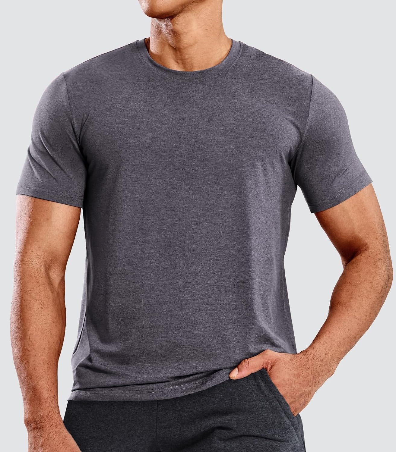 image:imageMIER Mens T Shirts Short Sleeve Dry Fit Soft Athletic Tshirt Moisture Wicking Active Casual Running Tee Tops Crew NeckHeather Charcoal
