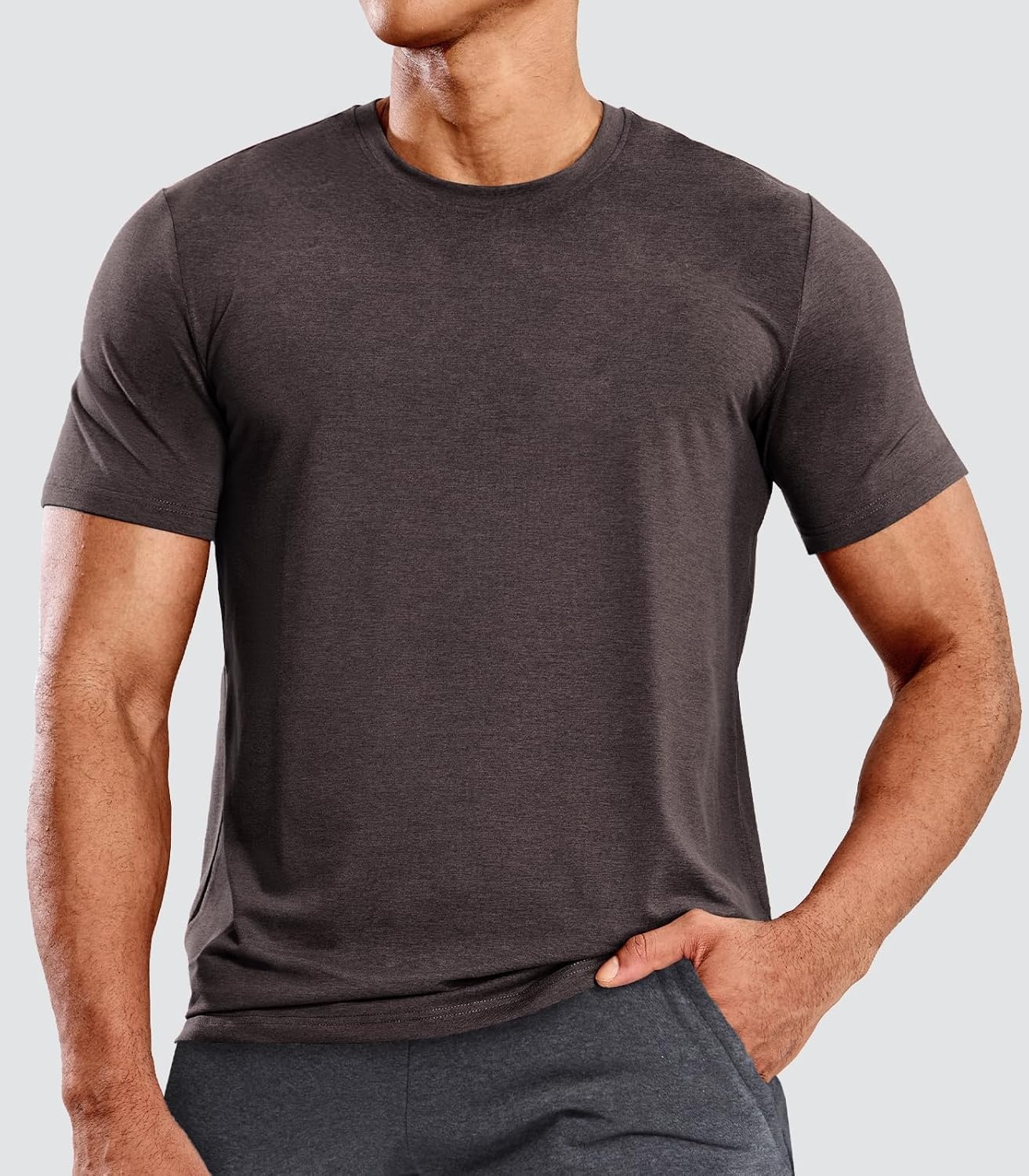 image:imageMIER Mens T Shirts Short Sleeve Dry Fit Soft Athletic Tshirt Moisture Wicking Active Casual Running Tee Tops Crew NeckHeather Dark Brown