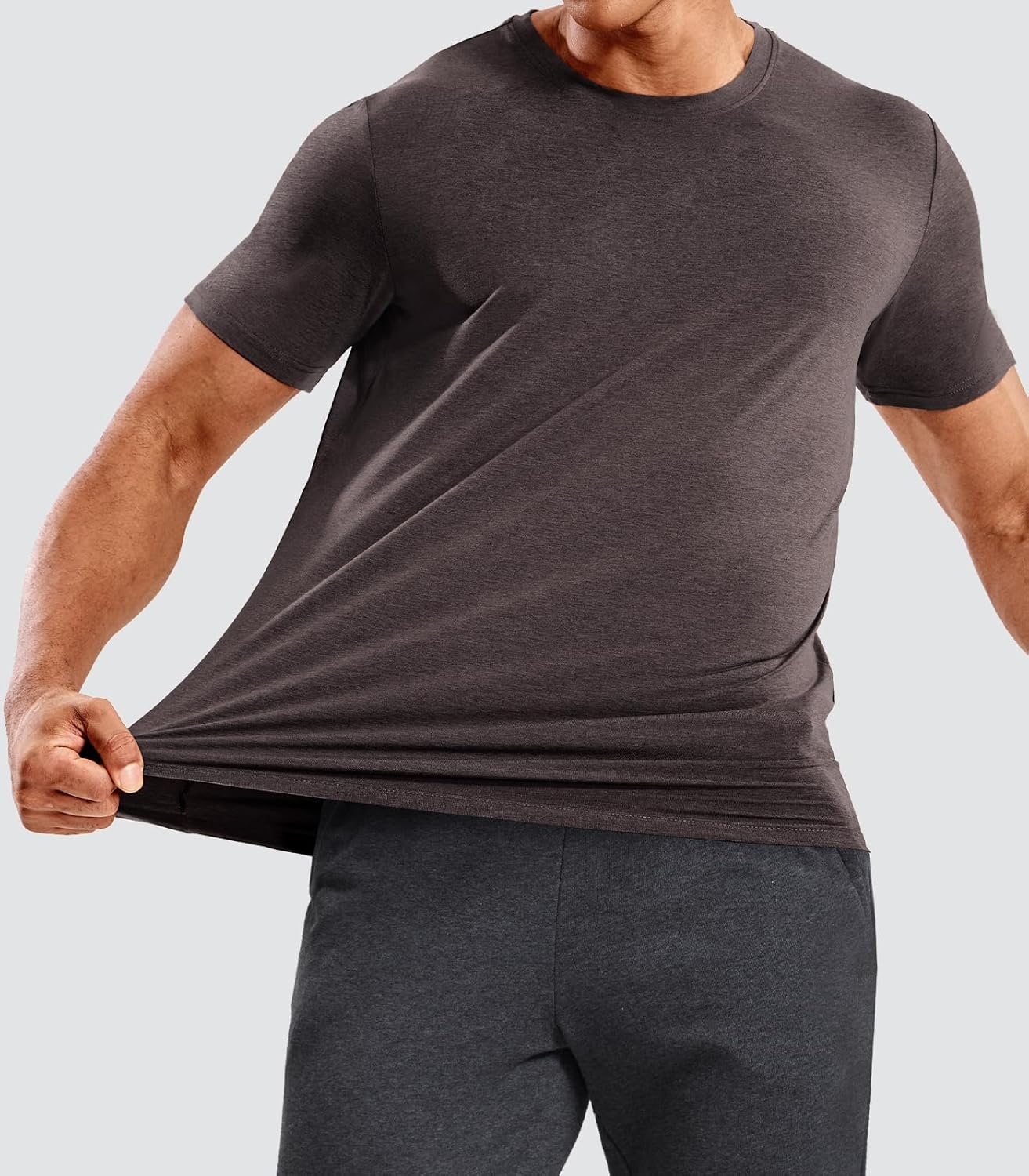 image:imageMIER Mens T Shirts Short Sleeve Dry Fit Soft Athletic Tshirt Moisture Wicking Active Casual Running Tee Tops Crew NeckHeather Dark Brown